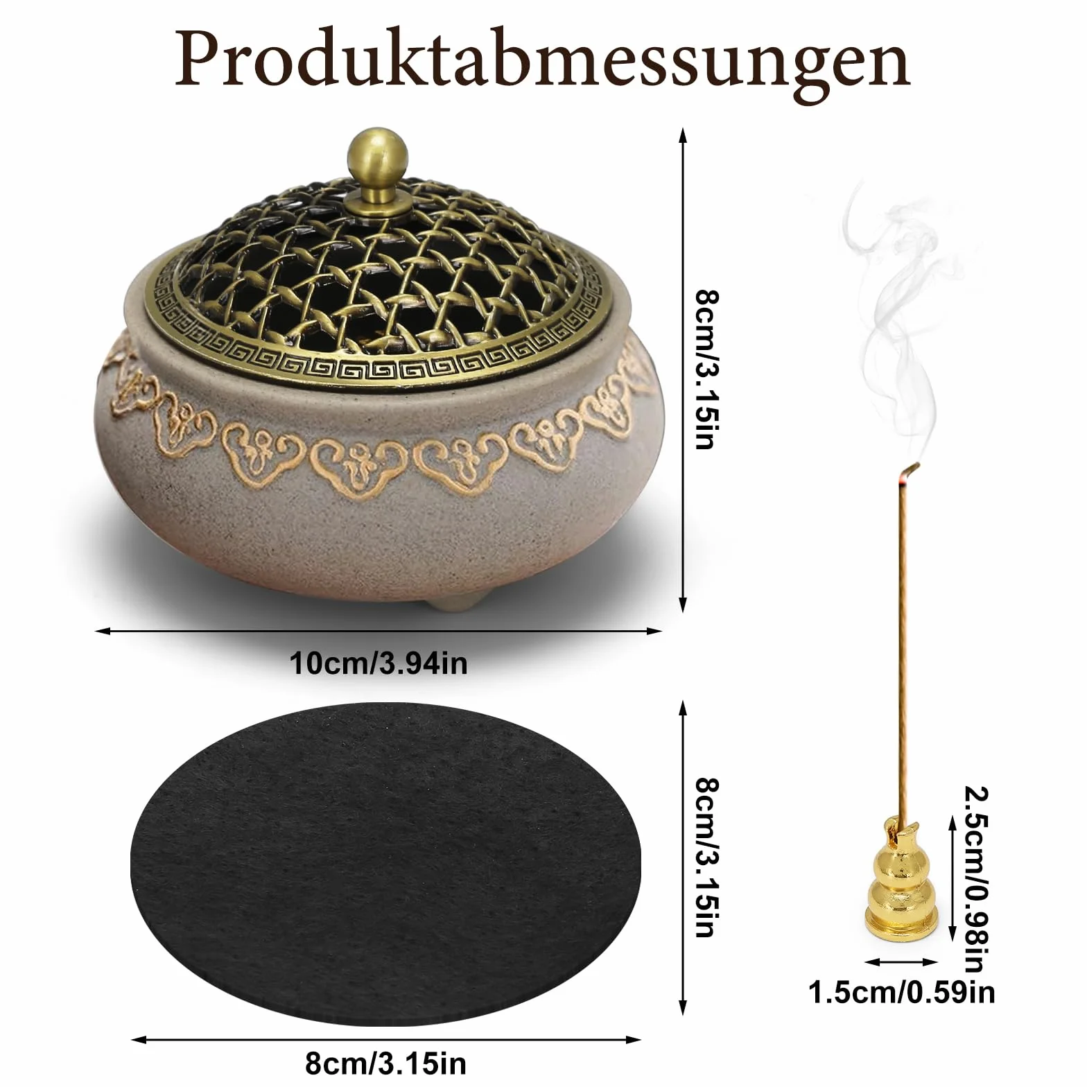Ceramiczne naczynie do kadzidełka w stylu vintage, z metalową pokrywką, uchwyt na kadzidełka, okrągły i ogniotrwały, chińska porcelana, do domu, pokoju medytacyjnego, salonu, biura