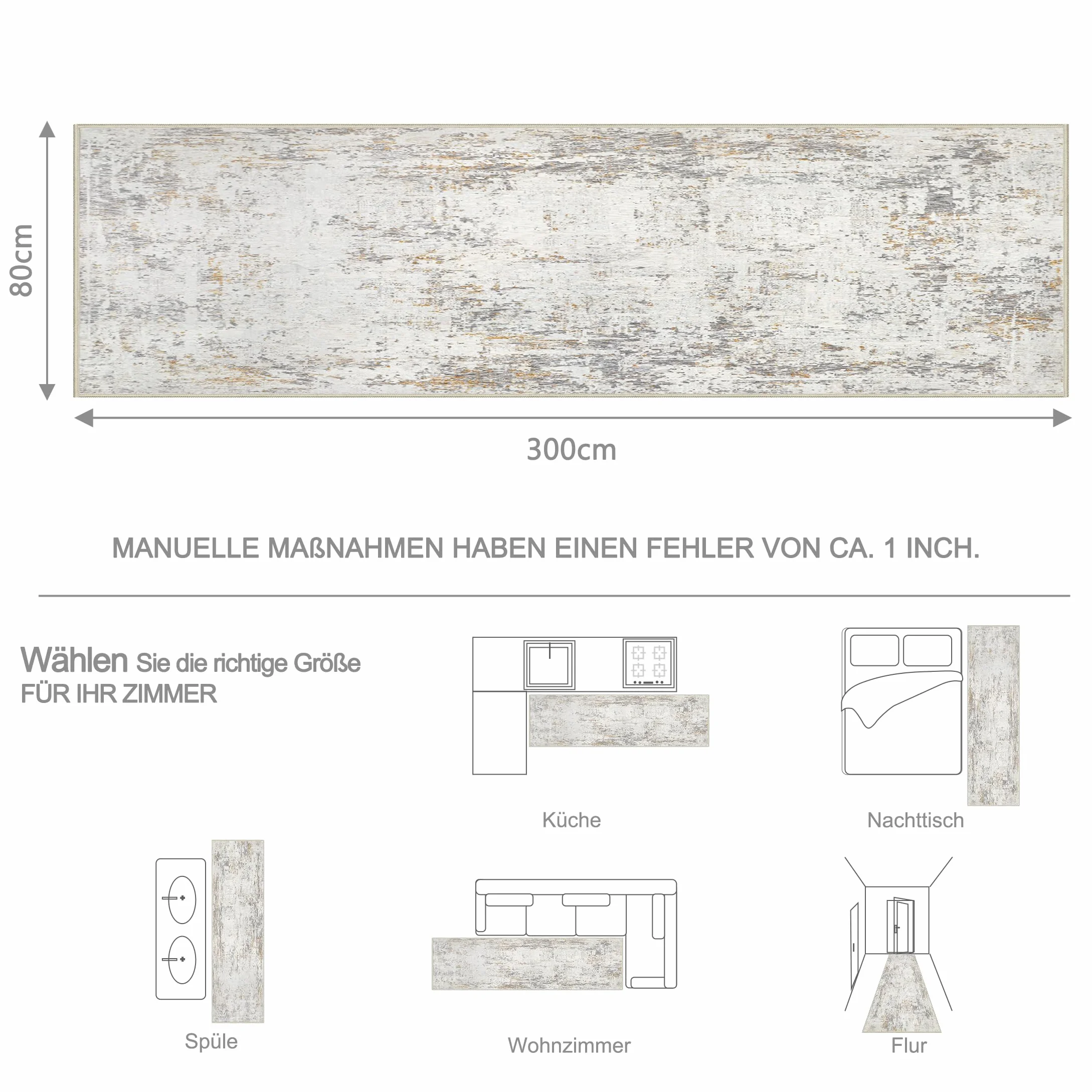 Capslpad Beżowy, abstrakcyjny dywan do korytarza, 80 x 300 cm, nadaje się do prania, antypoślizgowy, nowoczesny, minimalistyczny, z krótkim włosiem, sztuczna wełna, do salonu, sypialni