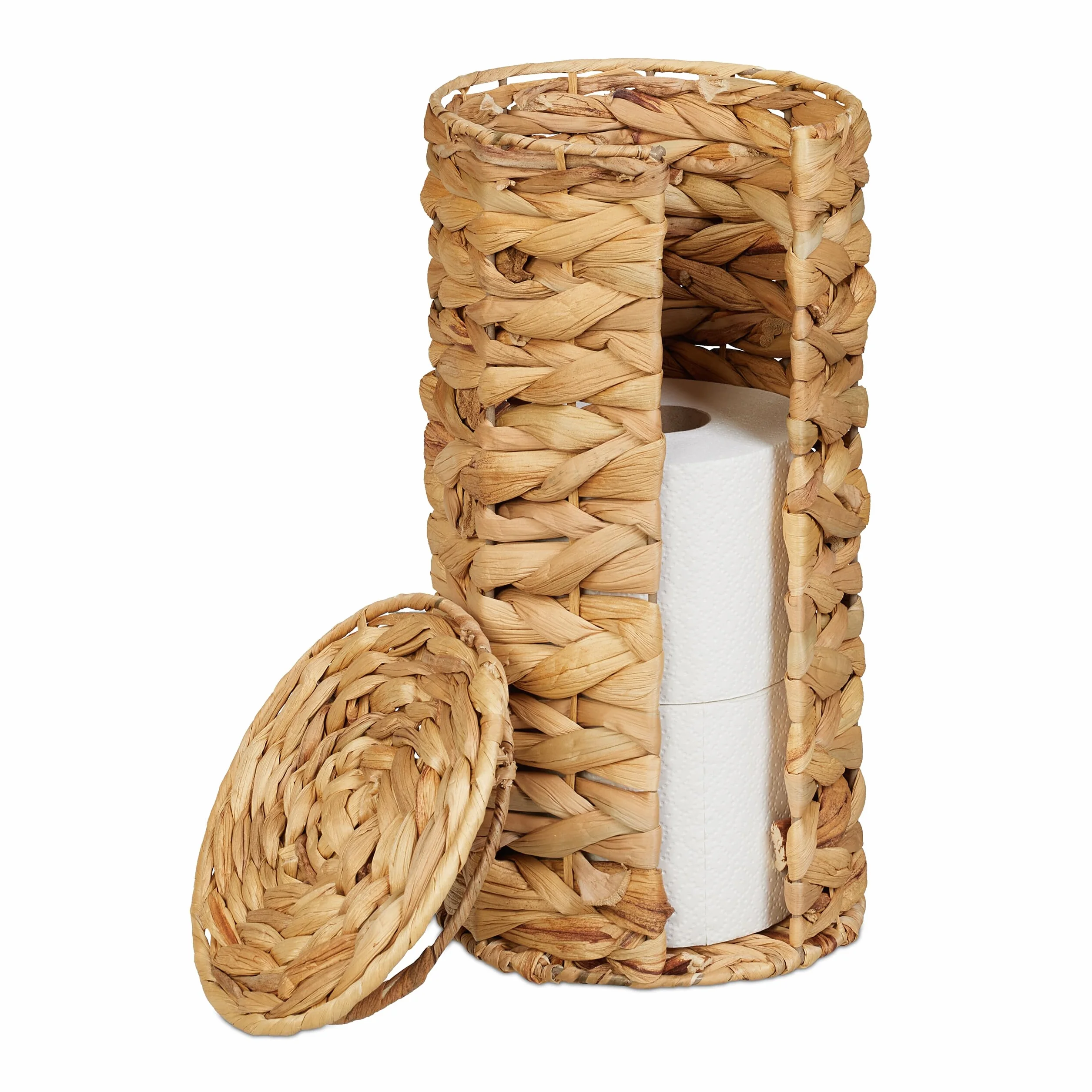 Relaxdays Stojak na papier toaletowy hiacynt wodny 34x18 cm 3 rolki naturalny