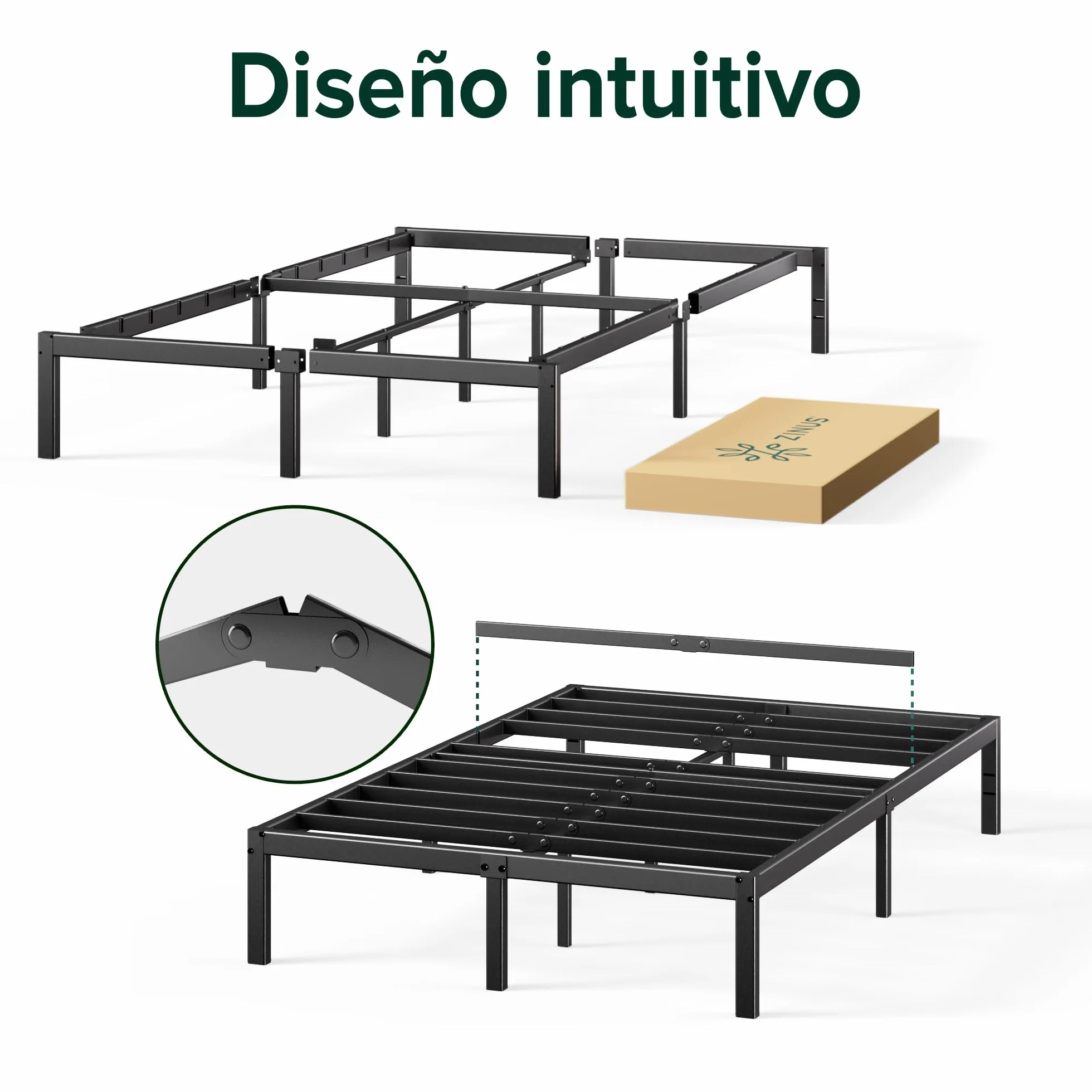 Zinus Rama łóżka z metalową platformą Elias 36 cm wysoki uchwyt uchwyt stalowy uchwyt łatwy montaż