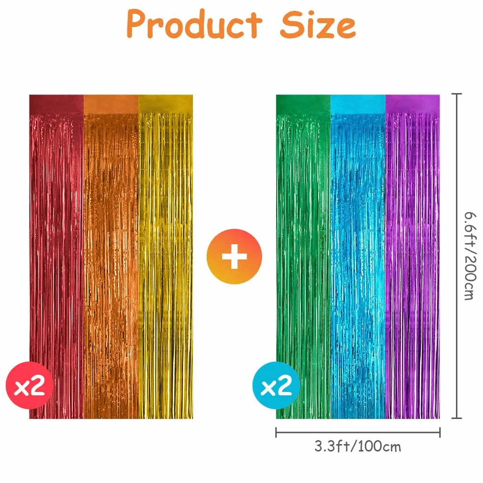 OFFCUP Tinsel Foliowa Zasłona z Frędzlami 1x2m, Błyszczące Serpentyny dla Urodzin, Ukończenia Szkoły, ślubu, Zaręczyn, Wieczoru Panieńskiego (kolor, 4 szt.)