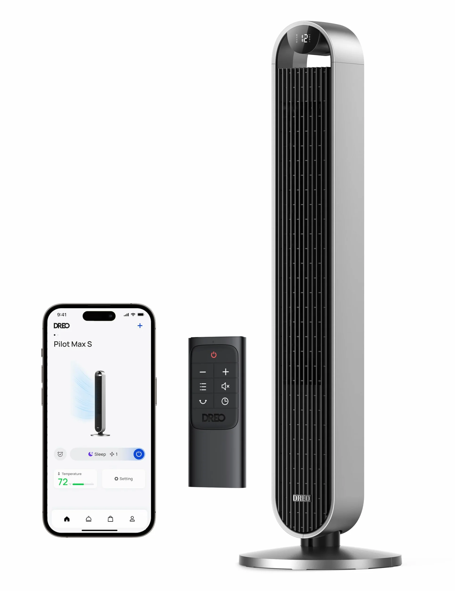 Dreo Wentylator wieżowy z pilotem zdalnego sterowania, cichy mobilny wentylator z timerem i oscylacją 120°, 106 cm tower fan z timer do 12 godzin, 4 tryby 12 prędkości, 36 W, Czarny