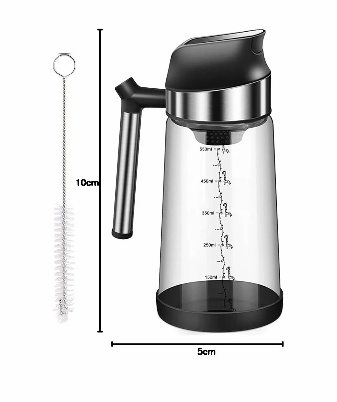 Butelka na olej z automatyczną klapką, 550 ml, szczelny dozownik octu, oleju, wielokrotnego użytku, z pokrywką, na oliwę z oliwek, pusta butelka, ciemna + szczotka do sosów kuchennych
