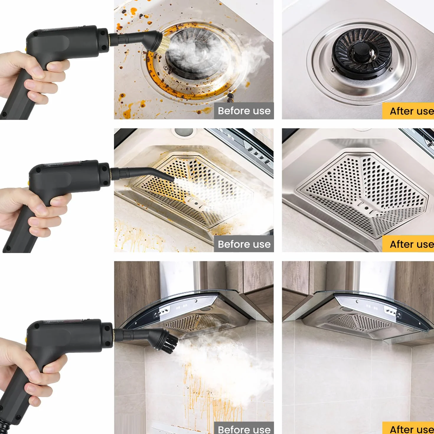 Ręczna myjka parowa 2500 W, zbiornik na wodę 1600 ml, 3-stopniowa regulacja uchwytu, wysoka temperatura 105℃ i ciśnienie 3 bar, szybkie nagrzewanie w 15 sek., 10 akcesoriów, do samochodu/okna/kuchni