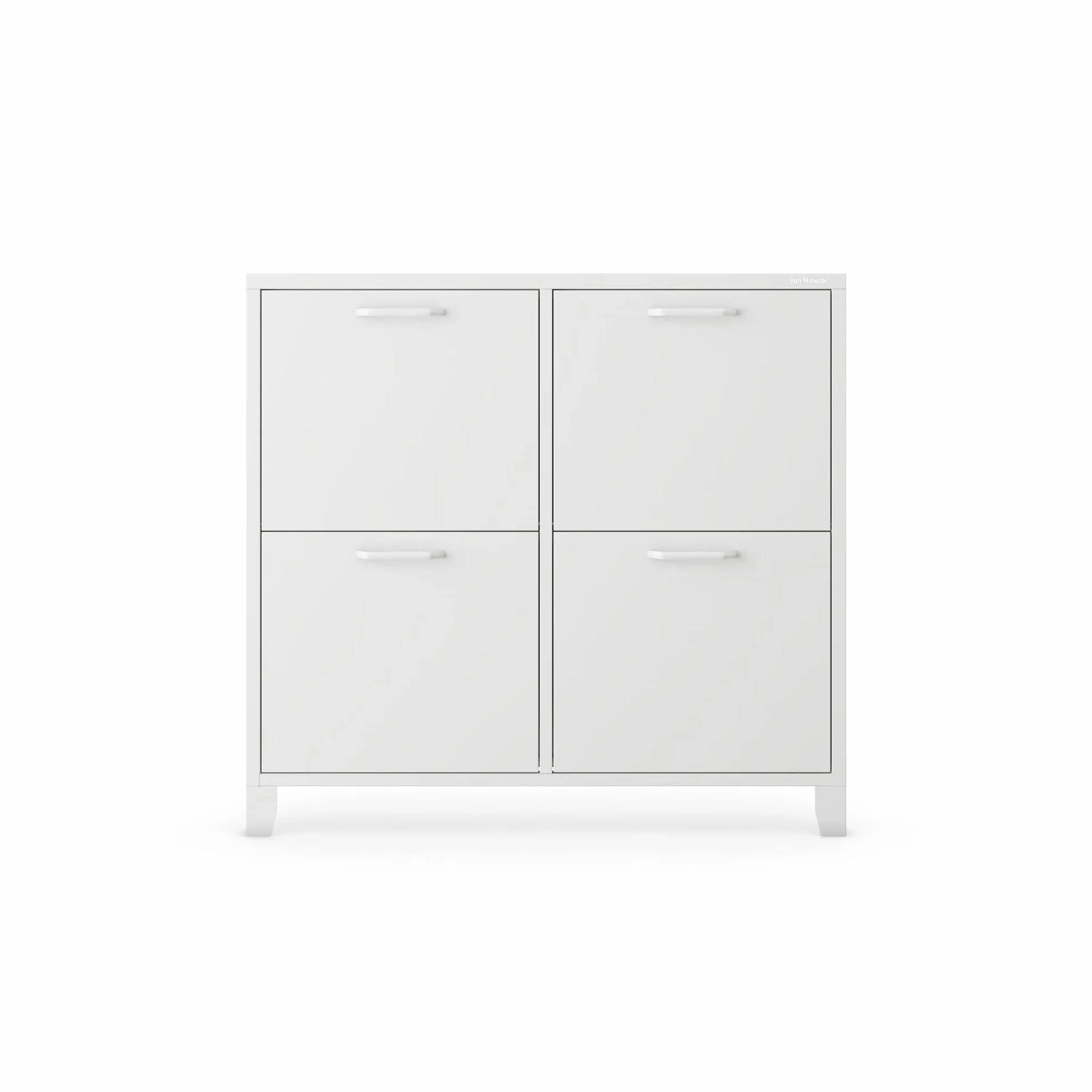 JAN NOWAK Wąska Metalowa Szafka Na Buty SHIRLEY | Na Nóżkach 4 Komory Pojemna Stabilna Nowoczesna Loftowa Minimalistyczna | 960 x 900 x 170 mm (Biały)