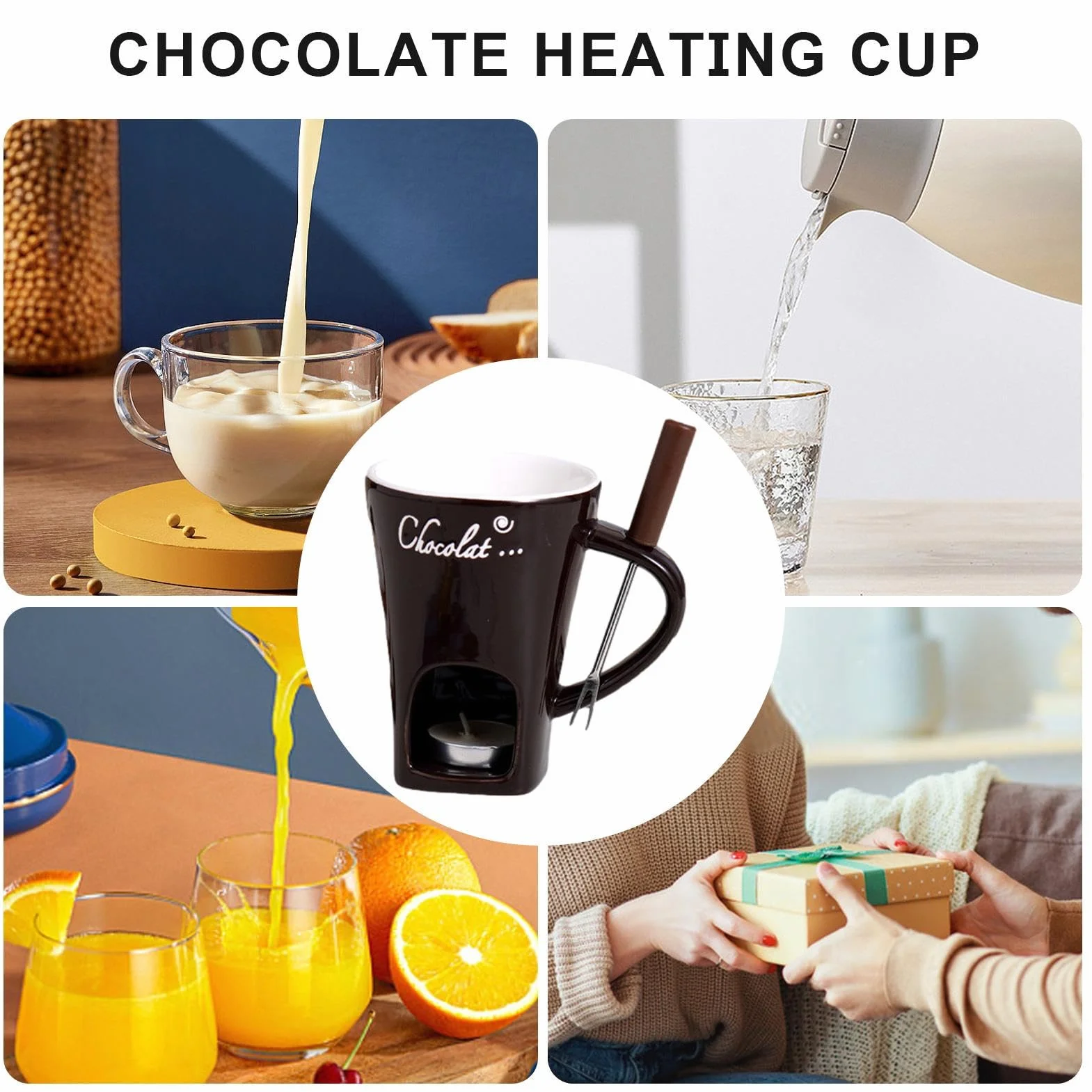 Zestaw do czekoladowego fondue 130 ml, zestaw do czekoladowego fondue, czekoladowy kubek do fondue, ceramiczny czekoladowy kubek do fondue, masło, słodki czekoladowy kubek do fondue z widelcem