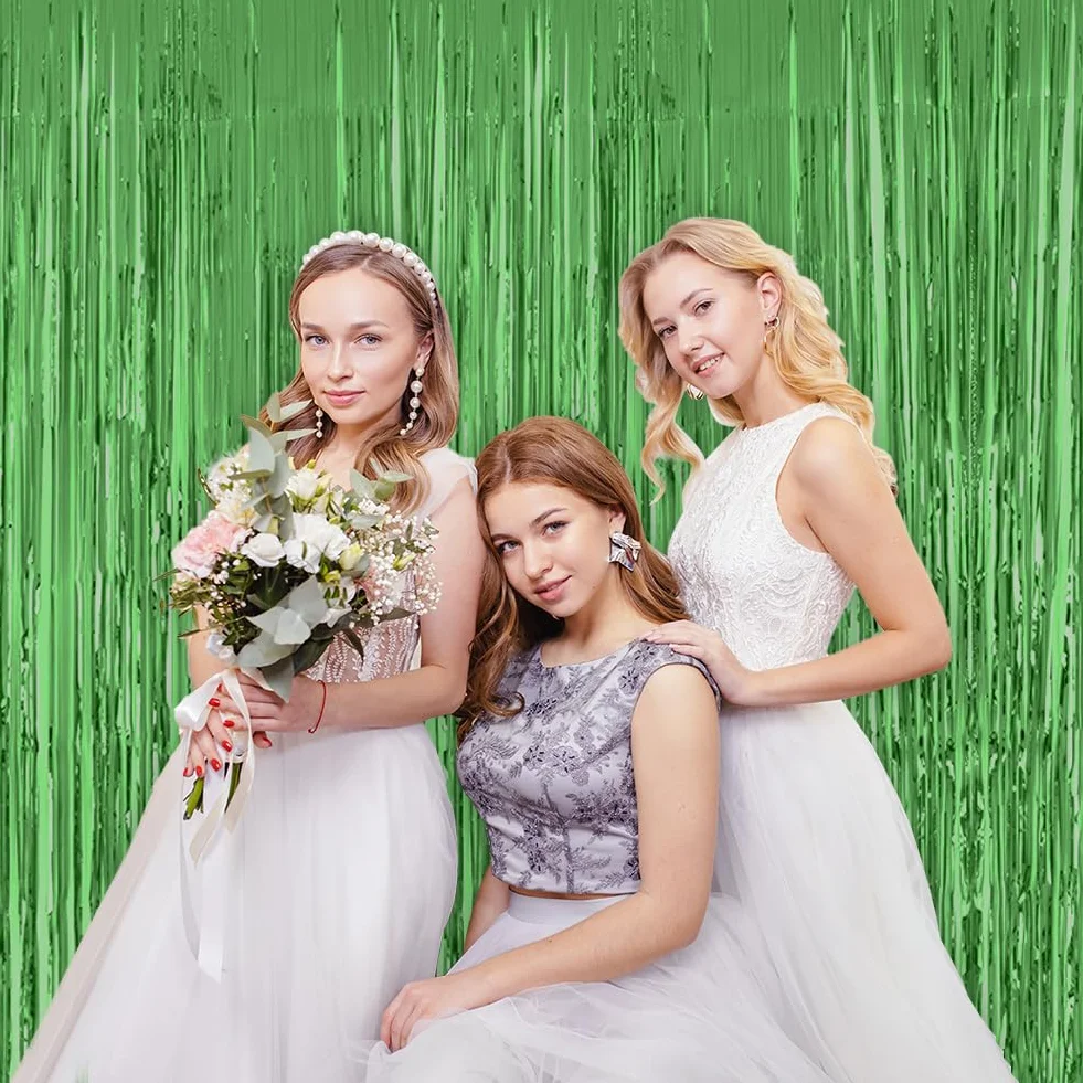 2 szt., 1 x 2 m, zasłona z frędzlami z folii aluminiowej, do zawieszania drzwi, serpentyny imprezowe, dekoracje na przyjęcie urodzinowe, ślub, Boże Narodzenie, tło fotograficzne, zielone