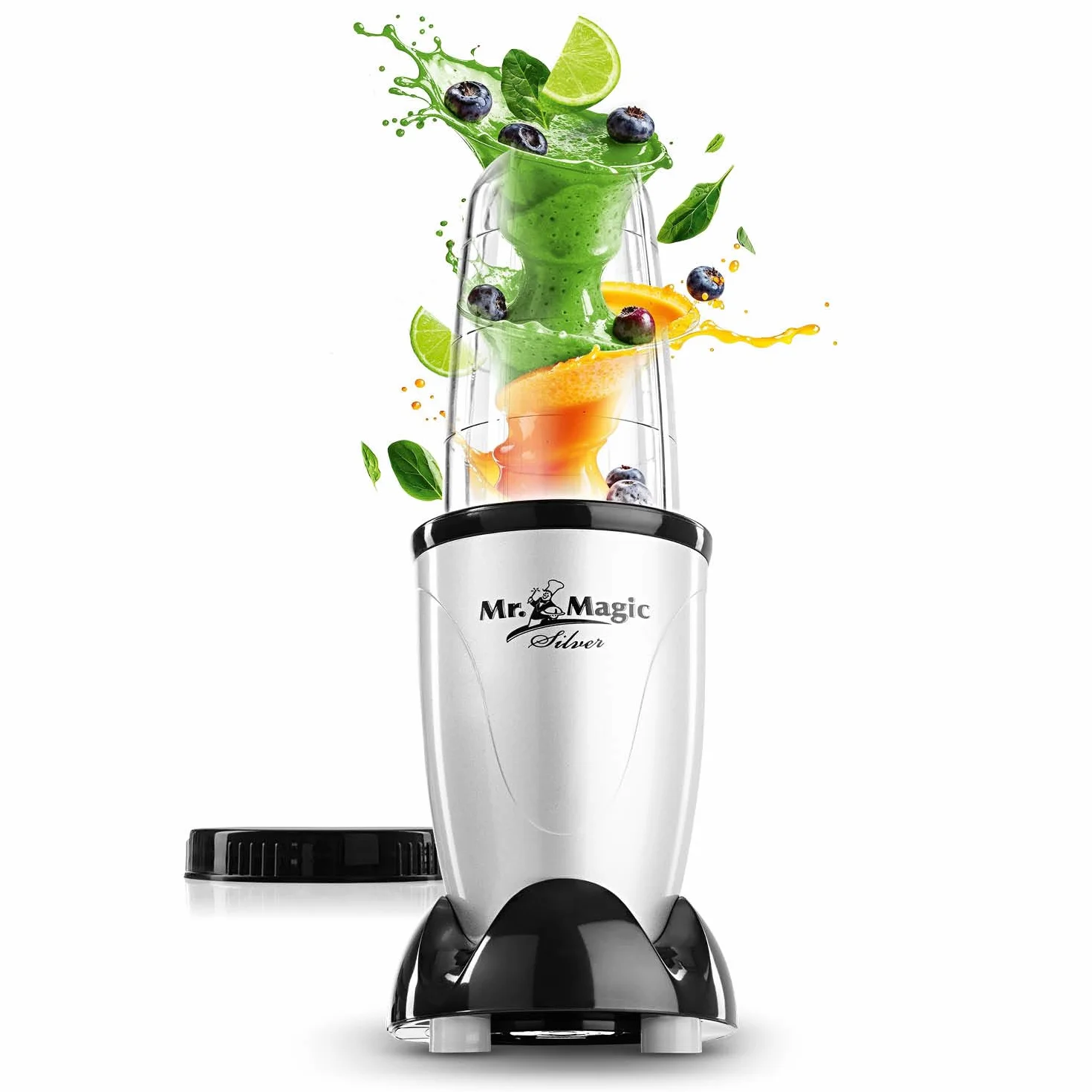 GOURMETmaxx Mr. Magic Mixer | Smoothie Maker - 4-częściowy | Mikser stojący z kubkiem do miksowania i pokrywką utrzymującą świeżość | Blender z 8 funkcjami | Procesor do przygotowywania koktajli,
