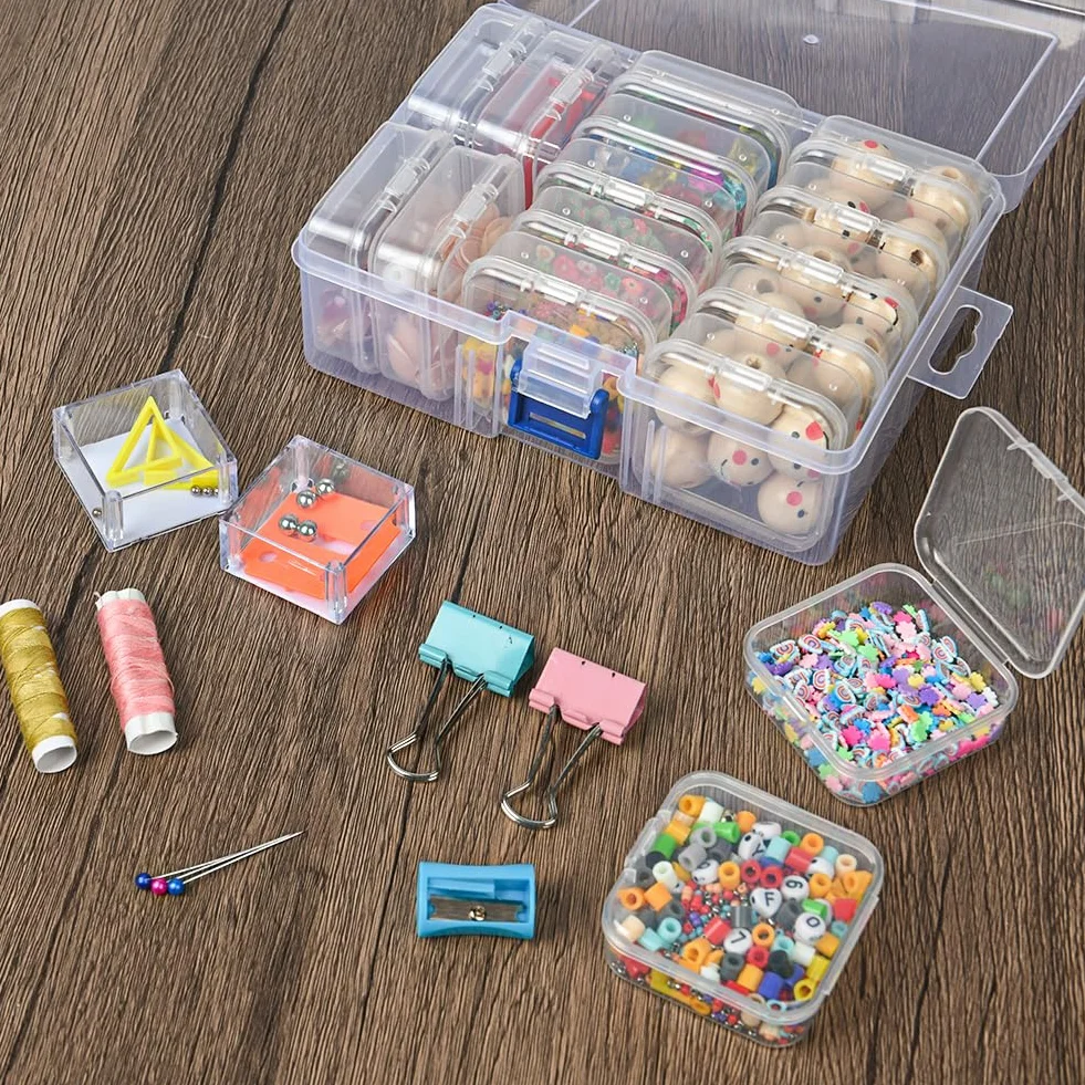 Mini przezroczyste plastikowe pudełka do przechowywania 5.5x5.5x2 cm 15 sztuk na małe przedmioty