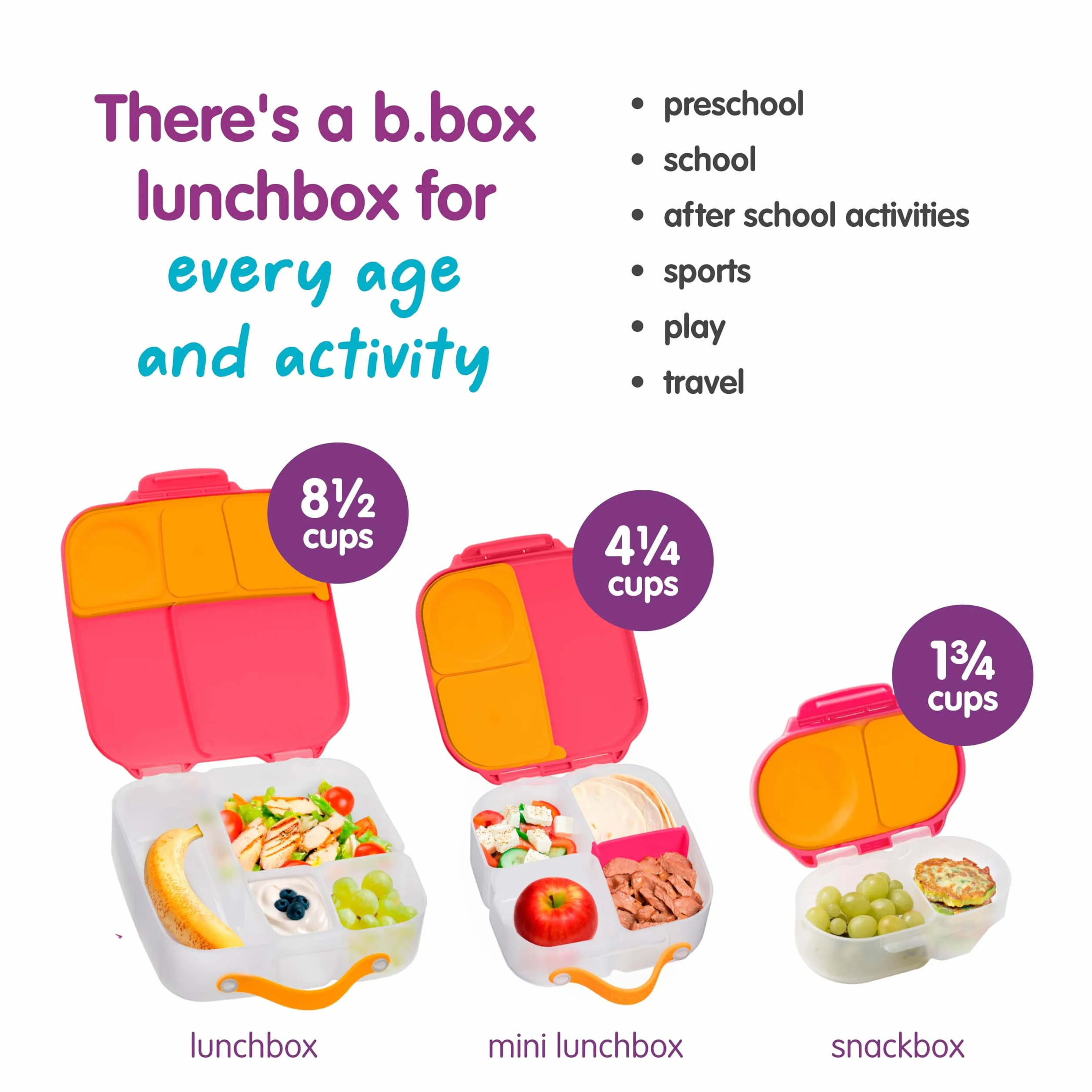 b.box Mini pudełko na lunch Bento z 3 przegródkami (2 szczelne), optymalne dla małych dzieci, na lunch i przekąski, pasuje na cały owoc, bez BPA, shake truskawkowy