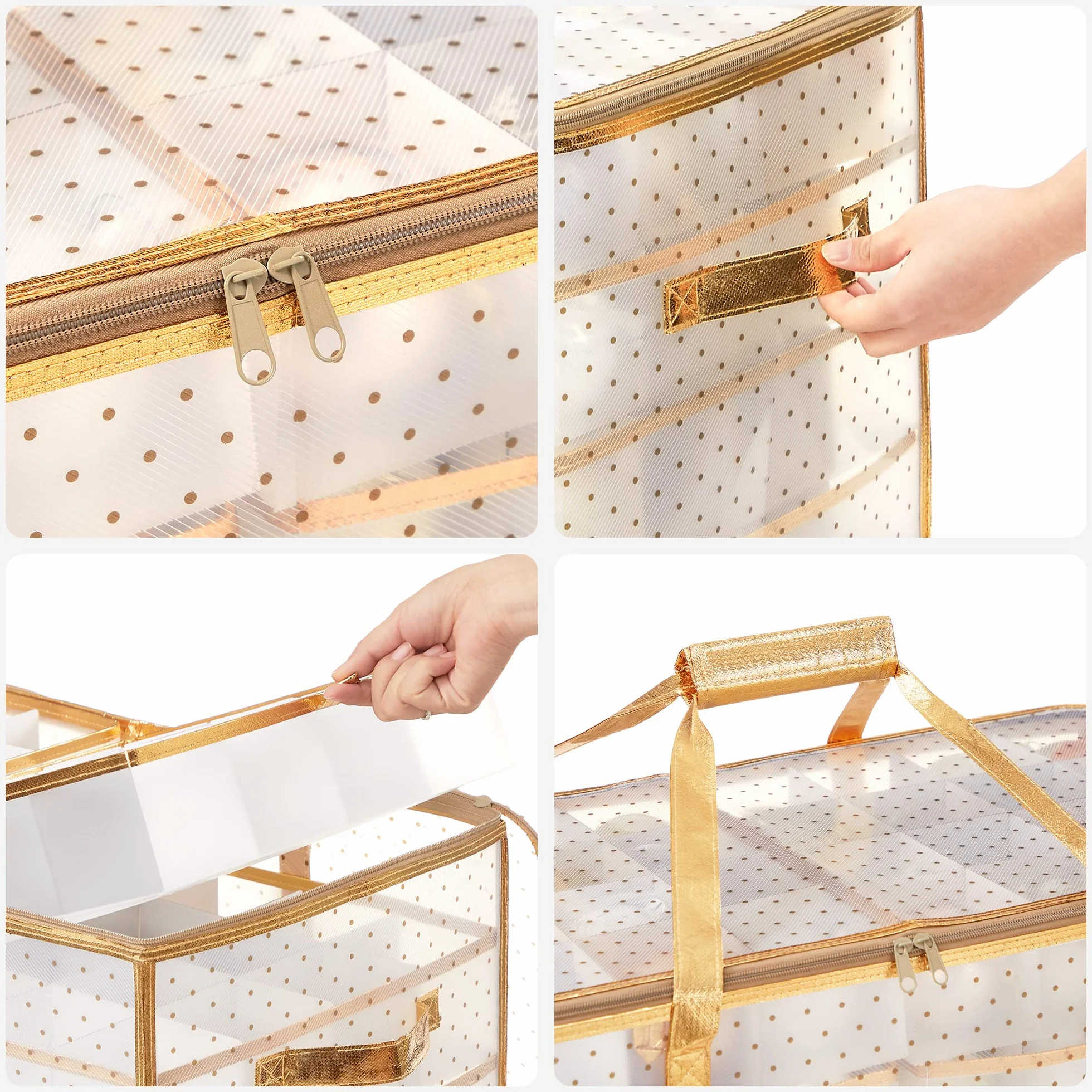SONGMICS Pudełko do przechowywania 128 przegródek regulowane 67x34x34 cm półprzezroczyste złote RFB029A01