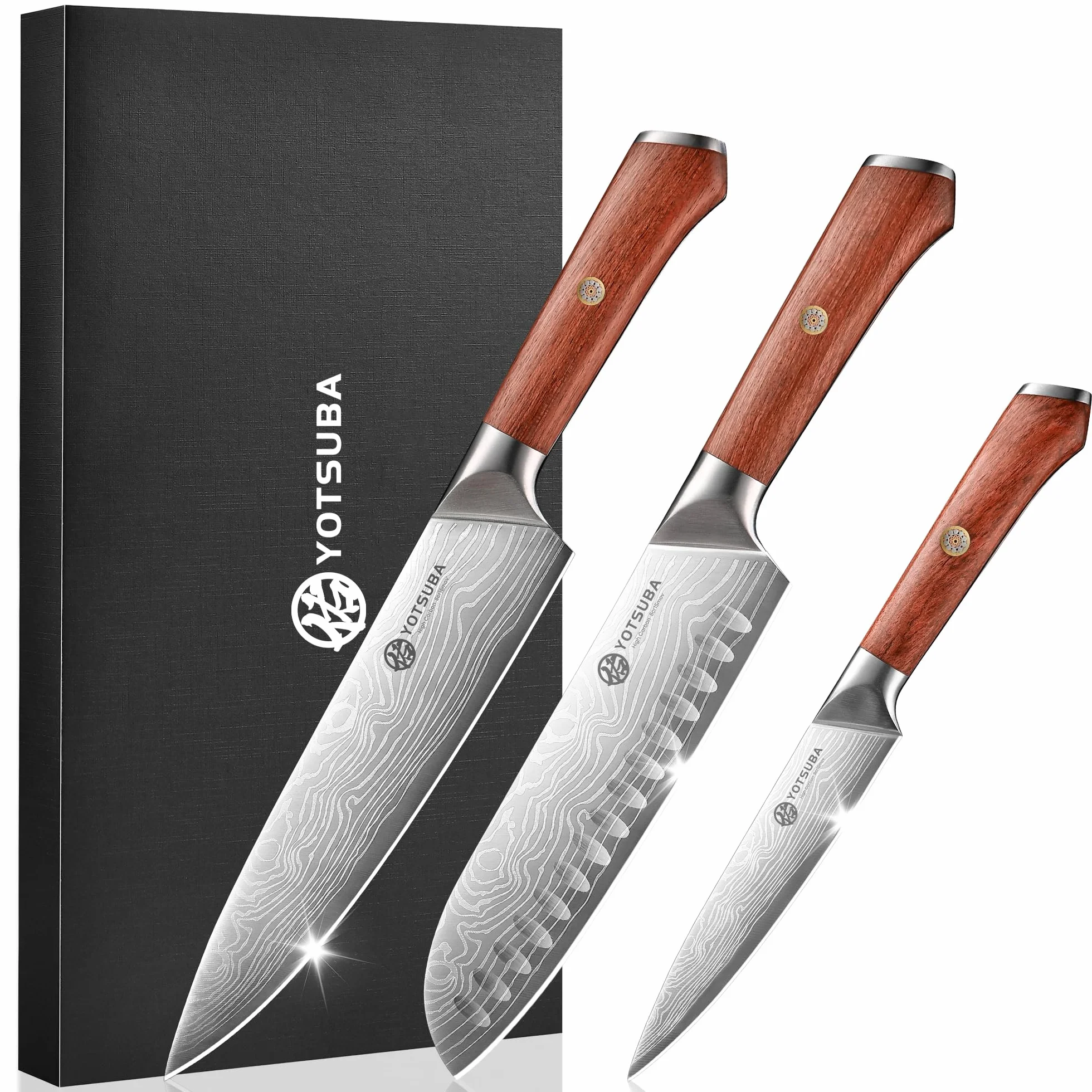 Zestaw noży YOTSUBA do każdego zadania, nierdzewny i trwały, zawierający nóż szefa kuchni i Santoku oraz wielofunkcyjny