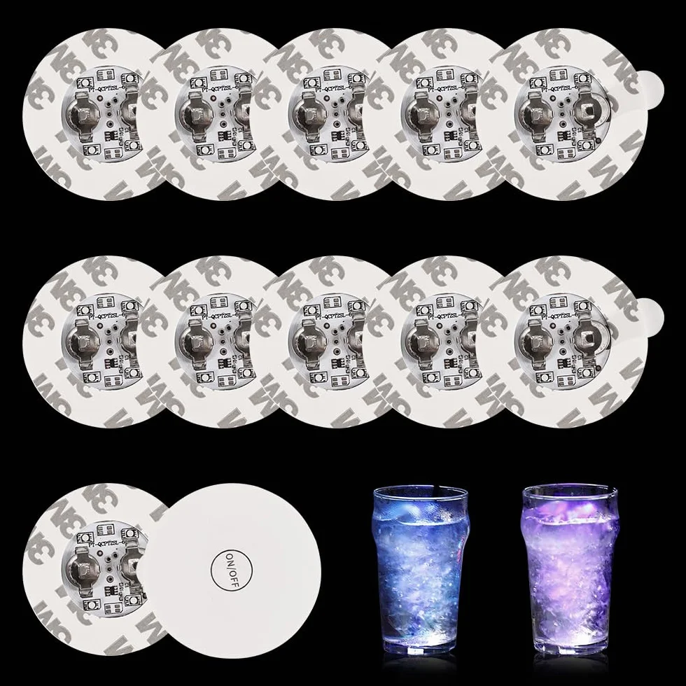 12 sztuk naklejek LED, nastrojowe światełka 7 kolorów, 6 cm podstawki, samoprzylepne naklejki świecące, szklane butelki, dekoracyjne oświetlenie do baru, imprezy, herbaty, piwa, kubka