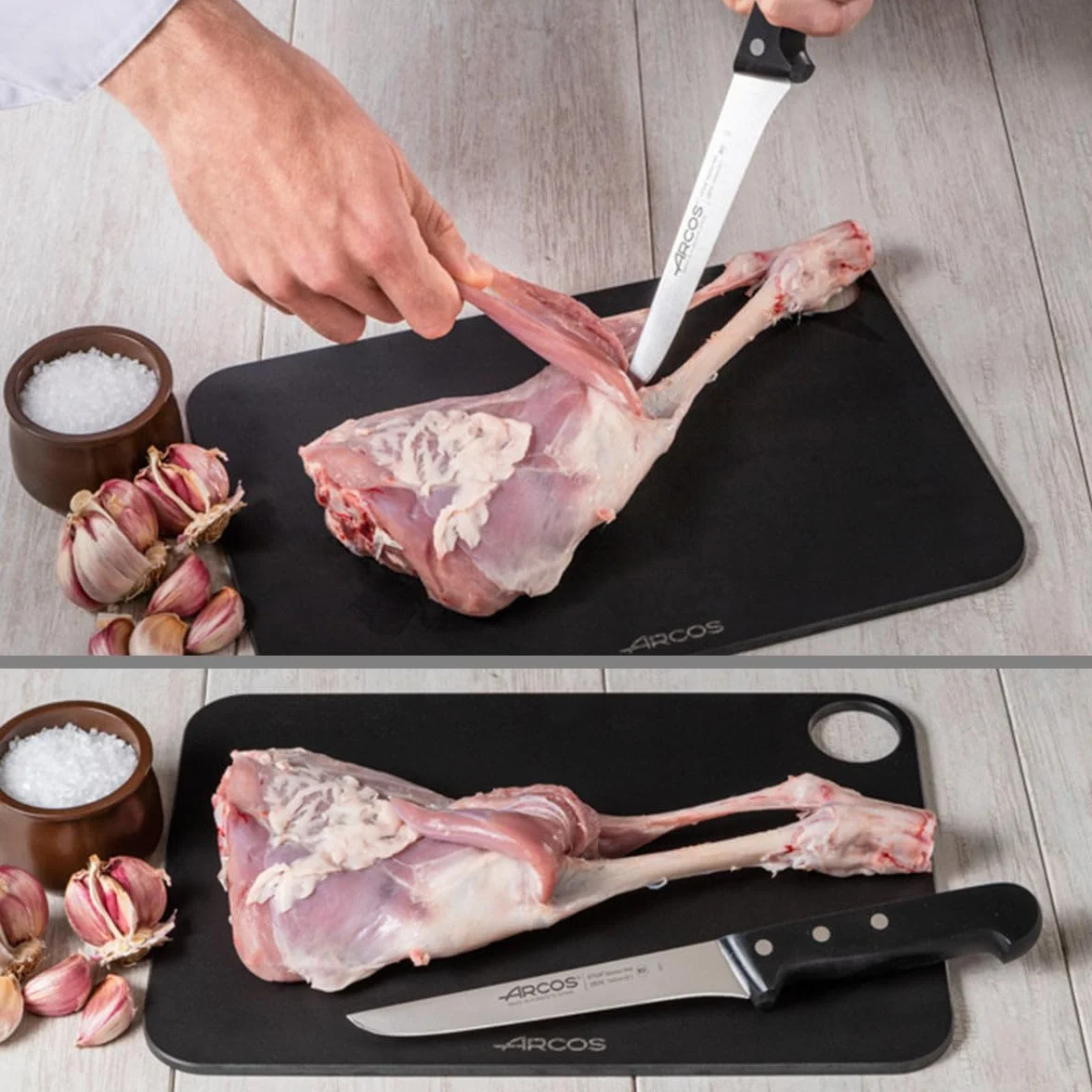 Arcos Uniwersalny zestaw noży do szynki, 3 sztuki, ostrze ze stali nierdzewnej, uchwyt ręczny POM, kolor czarny (osłona na szynkę)