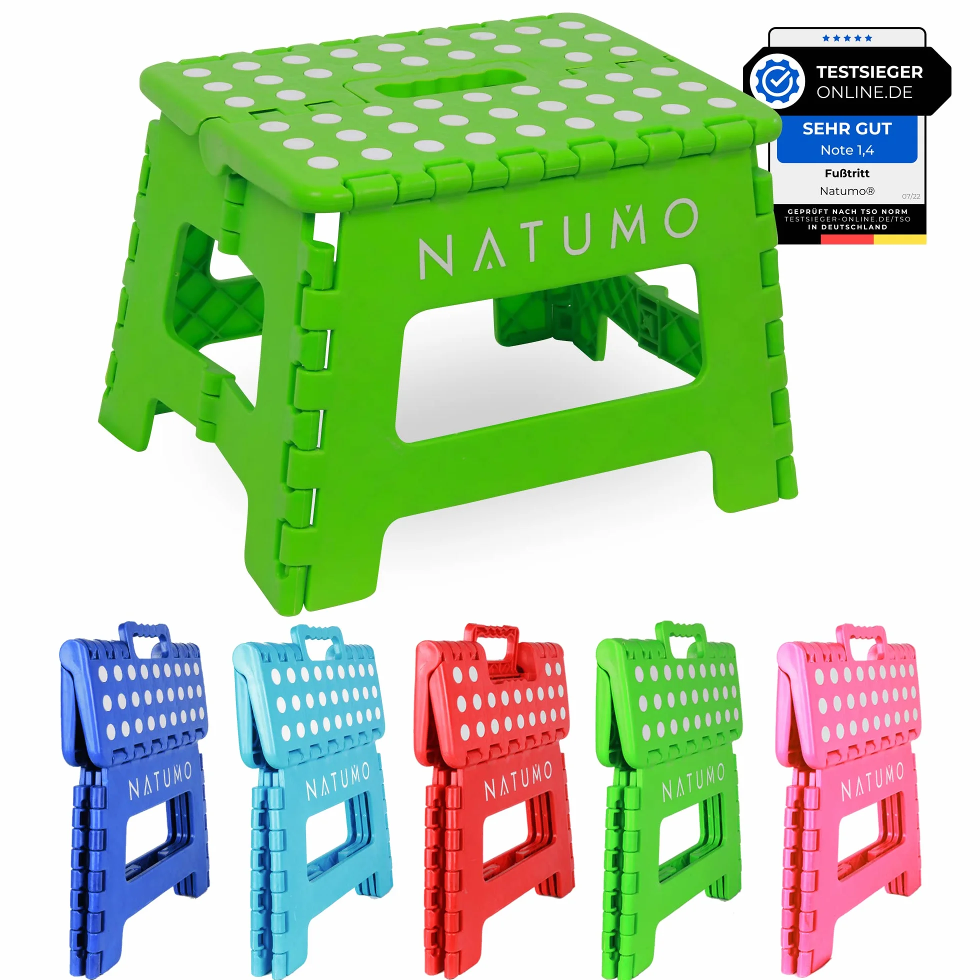 NATUMO® Składany taboret, 22 cm wysokości – składany stołek do kuchni, łazienki, przy umywalce, składany podnóżek, podest dla dzieci (zielony)