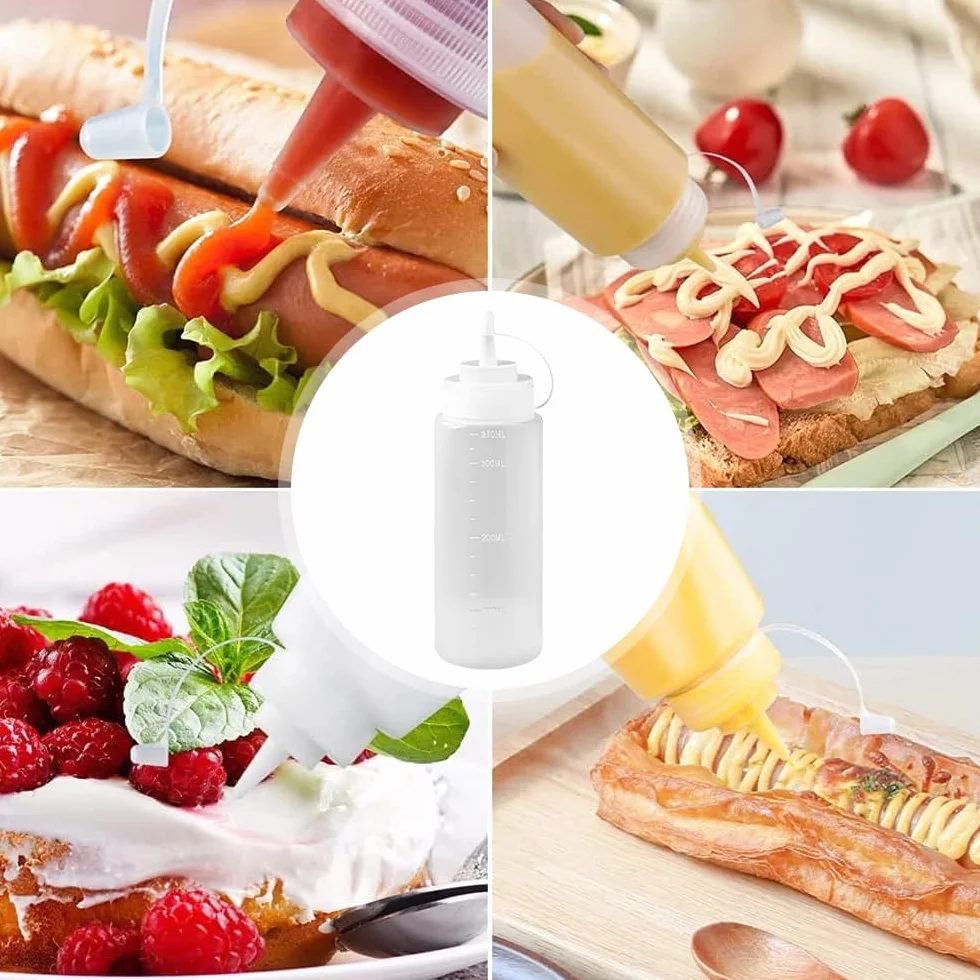 Butelka do wyciskania sosu 500 ml z nakrętką 4 szt. plastikowy dozownik do butelek do wyciskania przypraw, ketchupu, musztardy, Mayo, oliwy z oliwek, przezroczysty, 473 ml