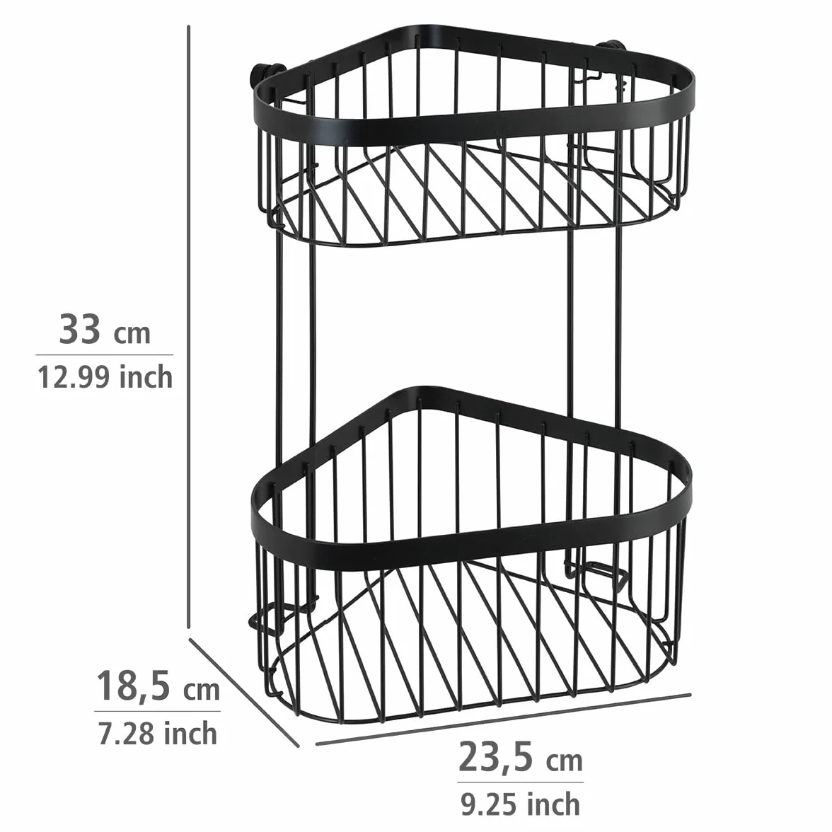 Wenko Classic Plus 23882100 regał narożny, 2 poziomy, 23,5 x 33 x 18,5 cm, stal nierdzewna, czarna
