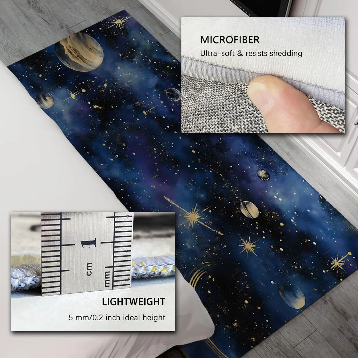 Dywan podłogowy o tematyce kosmicznej 180 x 270 cm - fioletowy i niebieski wzór mglisty cienki dywan dekoracja salonu dla amatorów science fiction miękka i nadająca się do prania mata