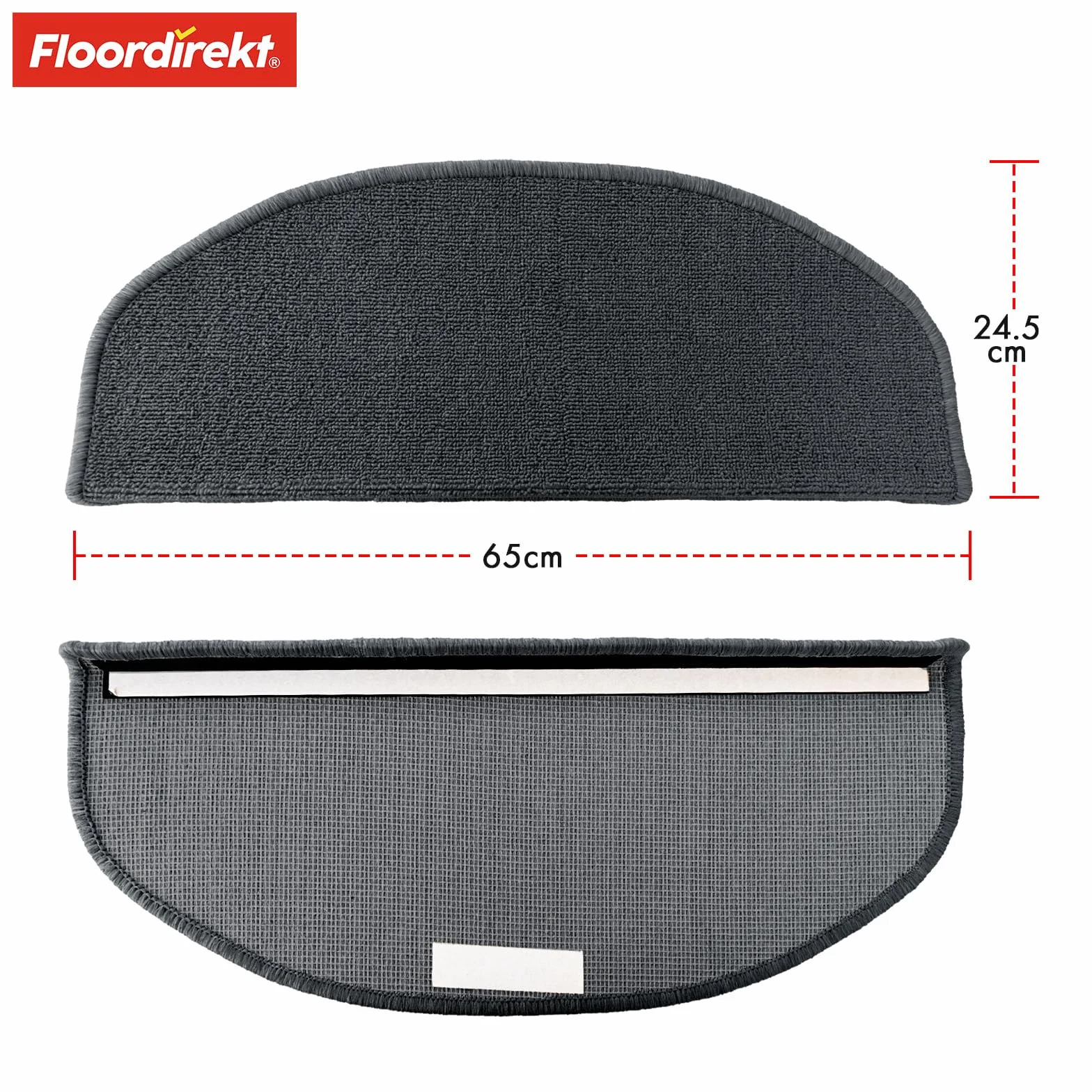 Floordirekt 1 x mata na schody wewnątrz, dywan na schody wewnątrz, dywan na stopnie schodowe, dywan na schody (londyn, antracyt, 65 x 23 cm, półokrągłe)