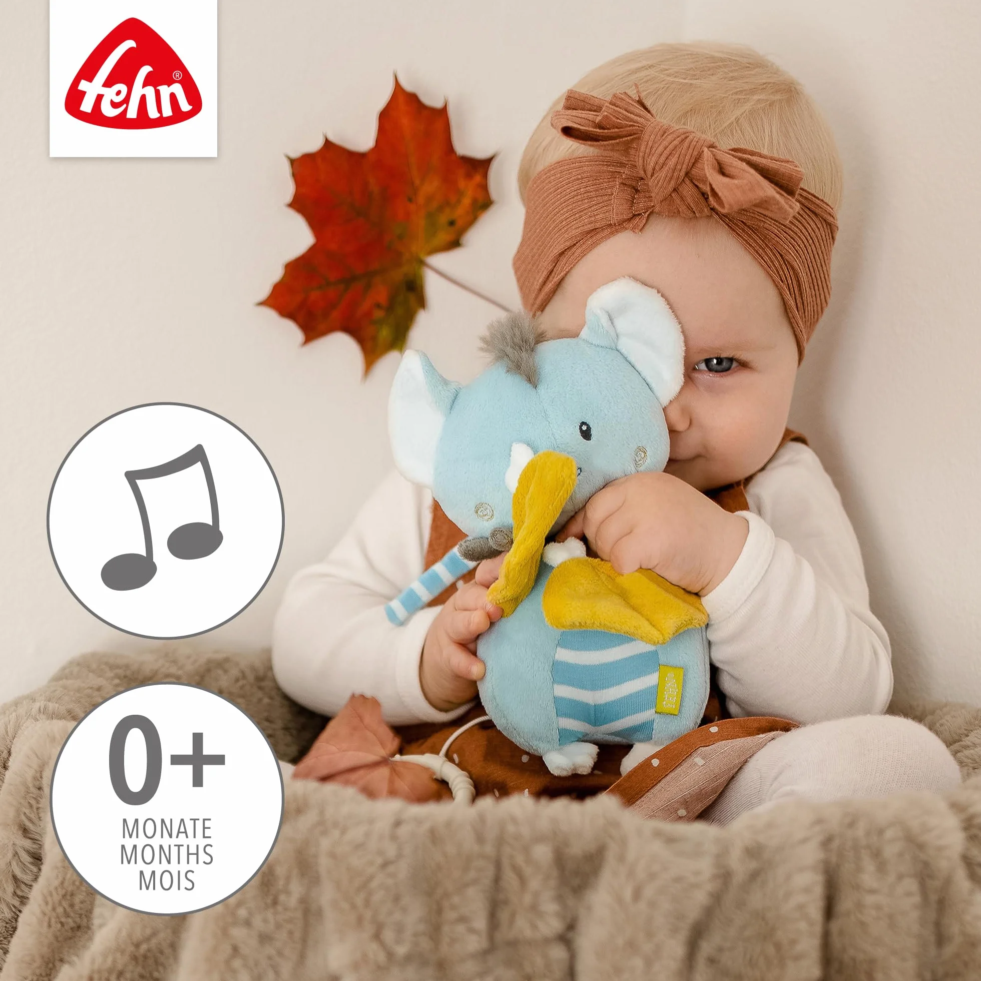 Fehn Spieluhr Fledermaus - Kuscheltier & Einschlafhilfe: Aufzieh-Spieluhr mit sanfter Melodie "Brahms Wiegenlied" beruhigt in jeder Situation – für Babys und Kleinkinder ab 0+ Monaten