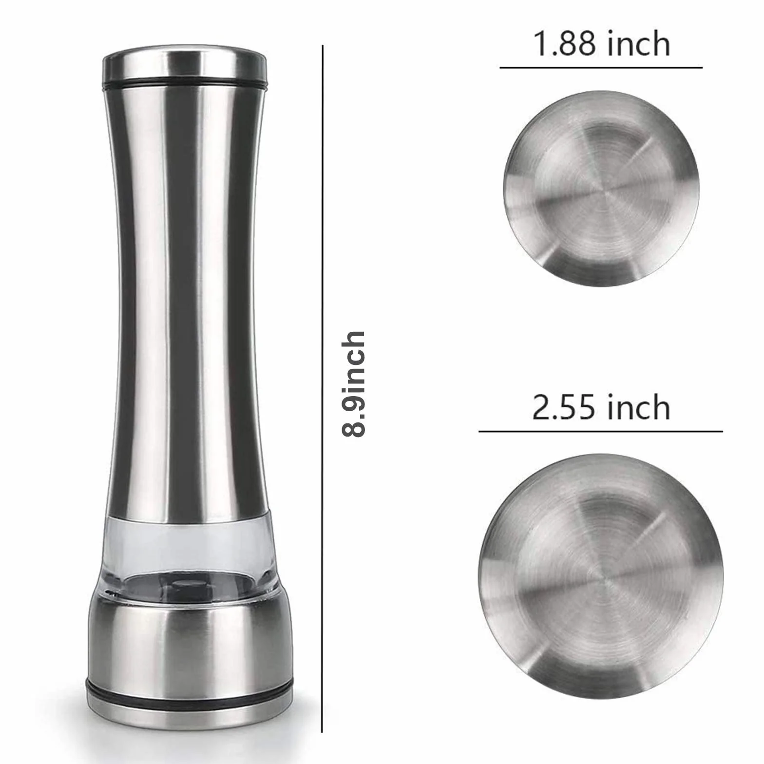 2 szt. zestaw młynków do soli i pieprzu regulowany mechanizm ceramiczny 304 szczotkowana stal nierdzewna akrylowa solniczka i pieprzniczka do soli, pieprzu, suszonych ziół, przypraw