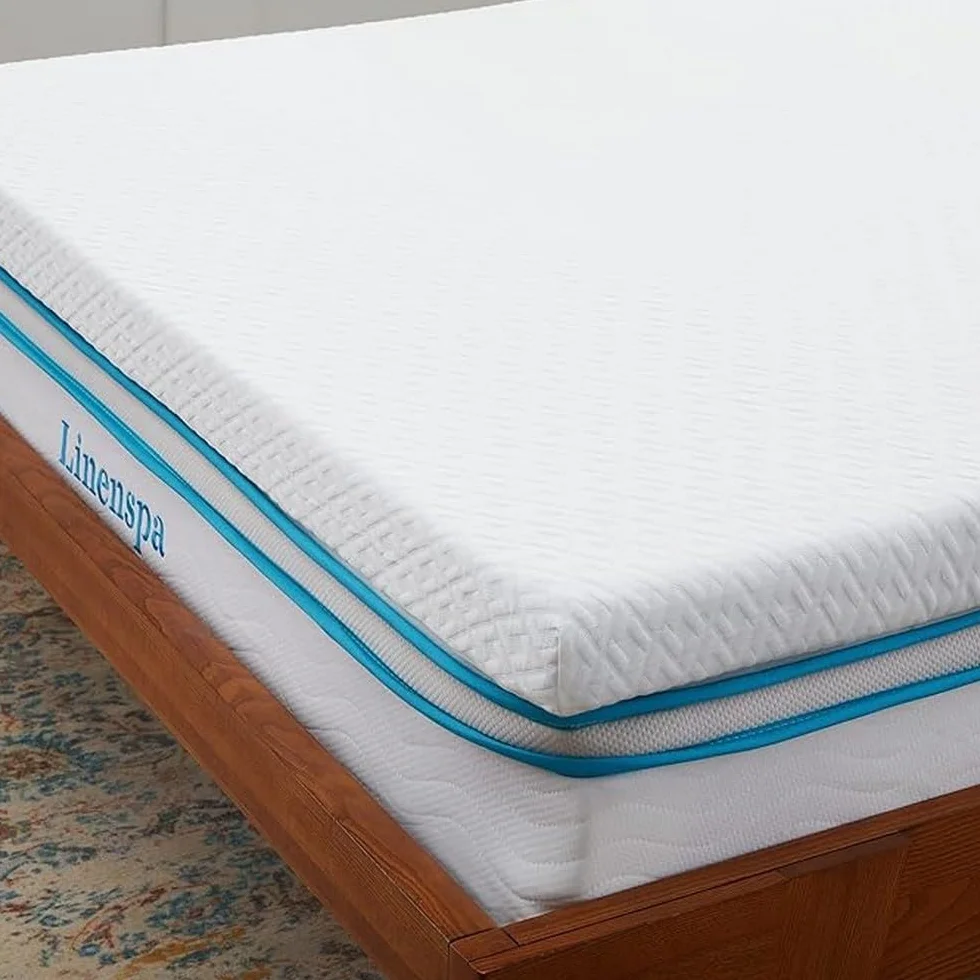 Linenspa Materac wierzchni 150 x 200 cm, wysokość 7,5 cm – nakładka na materac z pianką żelową z pamięcią kształtu i poszewką z zamkiem błyskawicznym nadającą się do prania – Öko-Tex