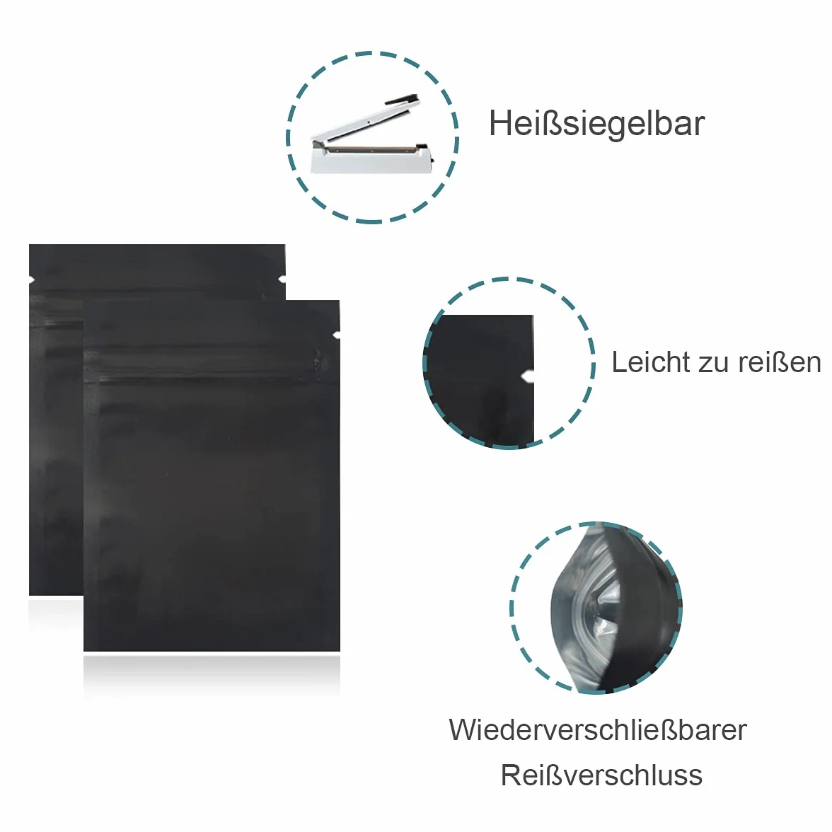 100 sztuk matowych torebek z folii aluminiowej, do pakowania z zamkiem błyskawicznym, samoprzylepne, płaskie woreczki do przechowywania żywności, bezzapachowe woreczki mylarowe (kolor