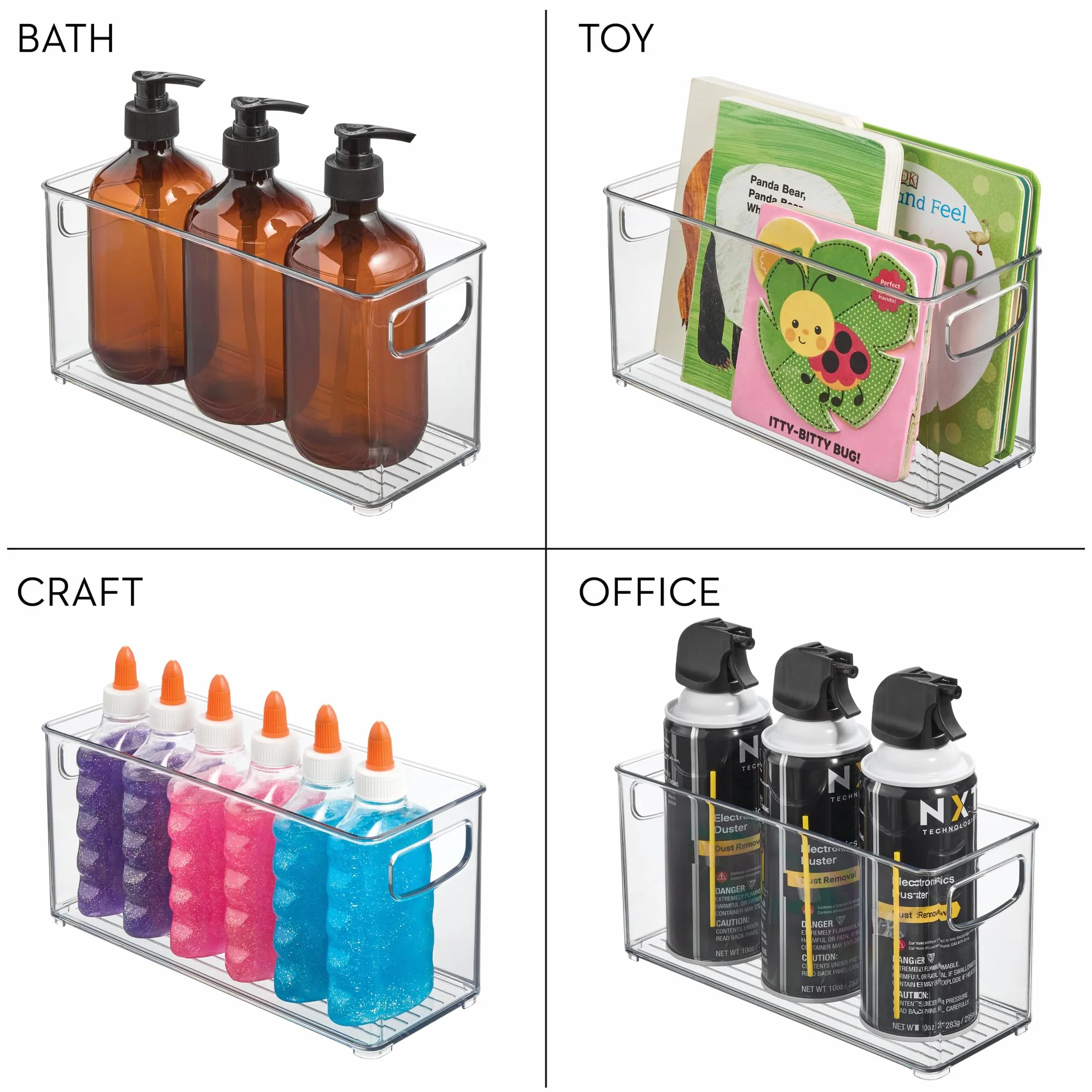 iDesign 6-częściowy organizer kuchenny z recyklingu, z tworzywa sztucznego, z wbudowanymi uchwytami, do kuchni, lodówki, zamrażarki, spiżarni i szafek, różne rozmiary, przezroczysty