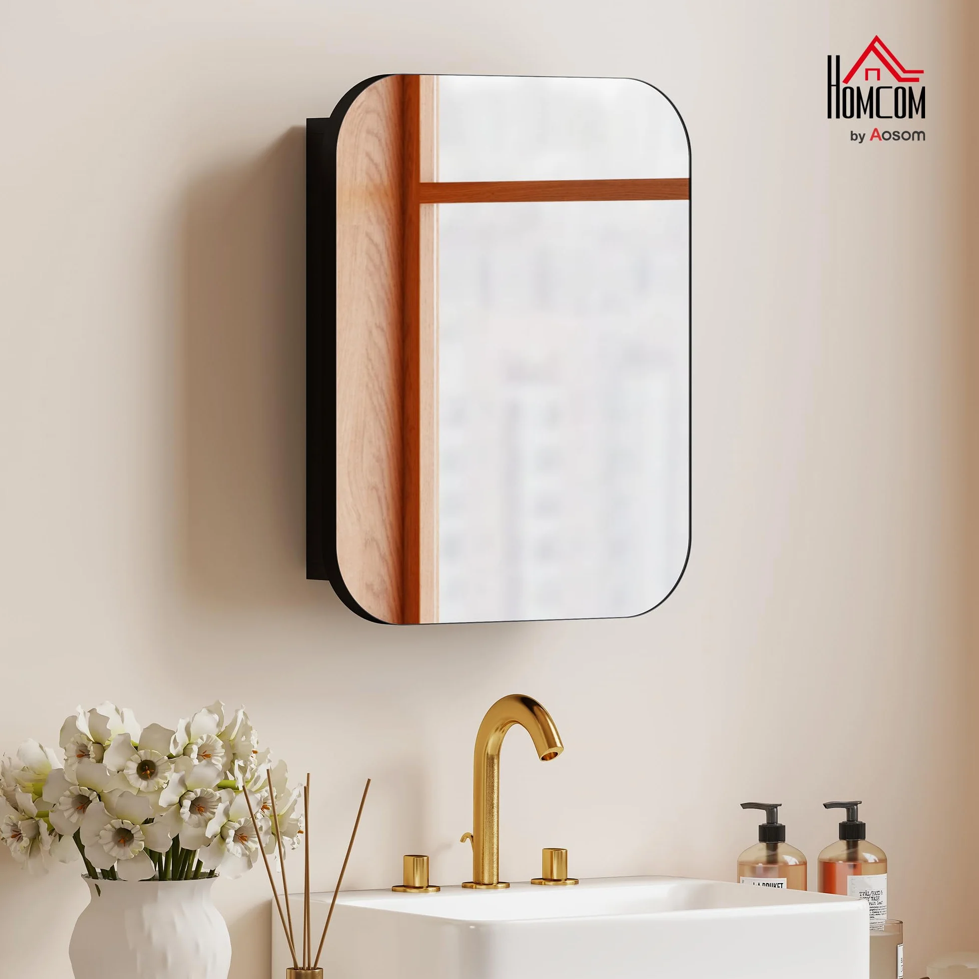 HOMCOM Szafka Łazienkowa z Lustrem Wisząca Regulowana Półka 40,2 x 10,2 x 50,9 cm Czarna