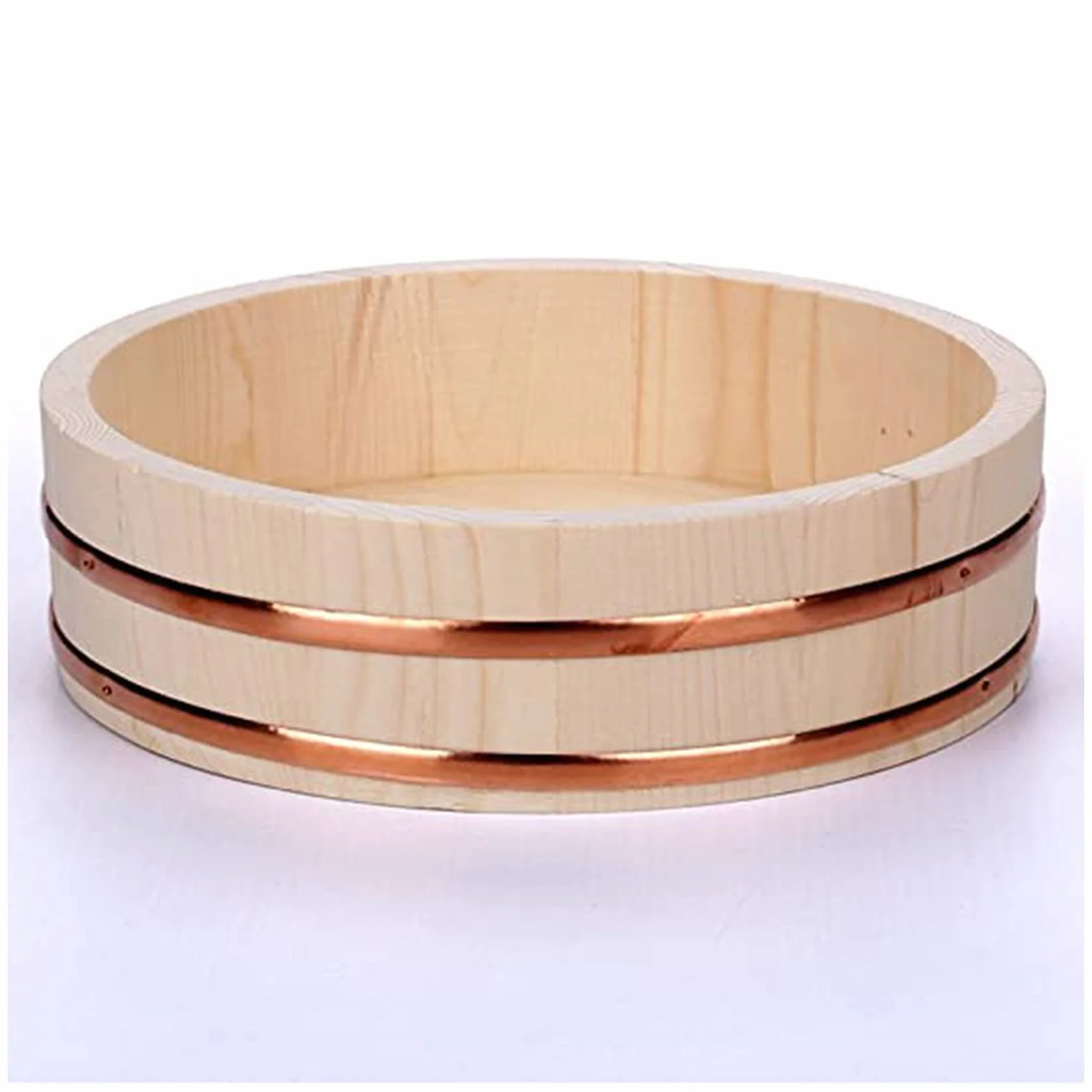 Hangiri Sushi Oke miska do mieszania ryżu, duża drewniana wanna z miedzianymi taśmami, 48 cm, idealna do chłodzenia i wchłaniania wody z ryżu