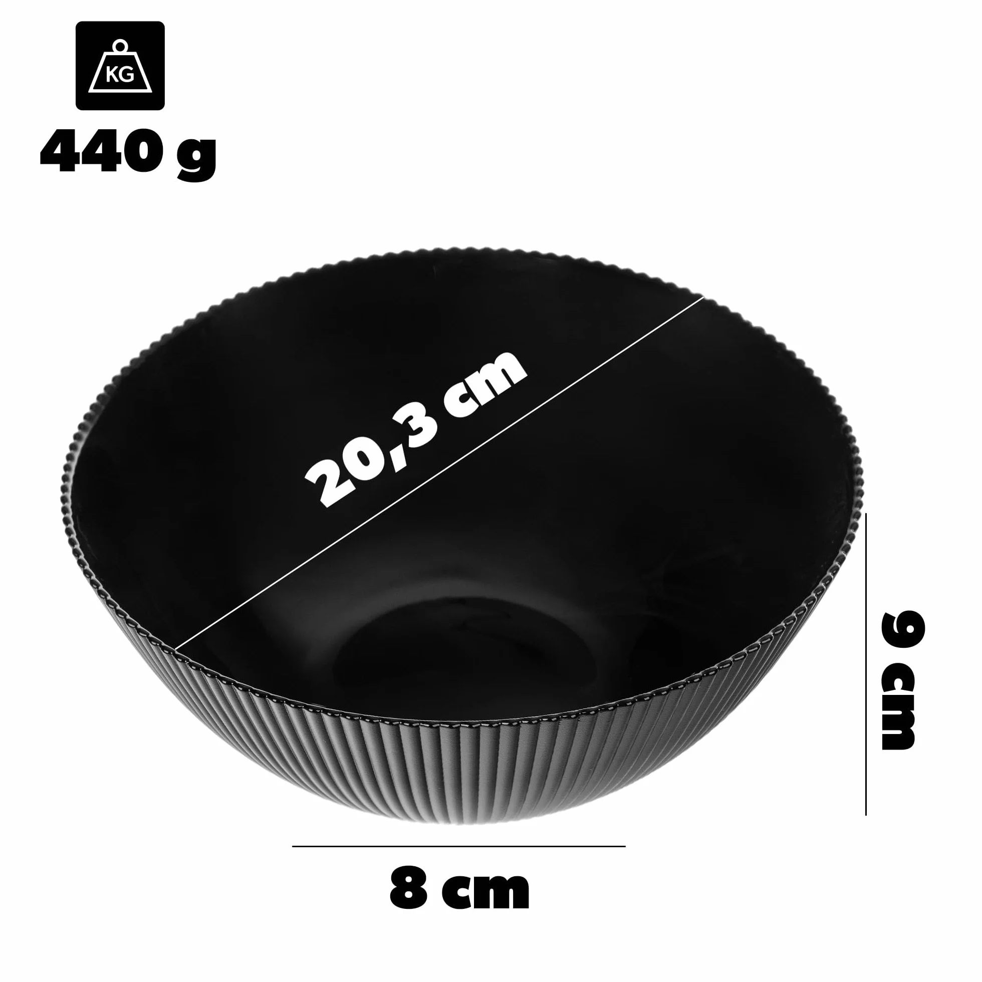 KADAX Miska do sałaty 20 cm, 1 sztuka, czarna miska ze szkła opalowego, idealna jako miseczki na musli, miski na zupy, salaterki, miseczki deserowe lub miski do serwowania (czarne)