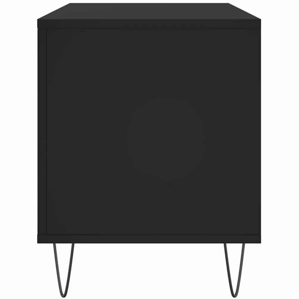 Hothingwell Szafka na płyty winylowe, czarna, 100 x 38 x 48 cm, z drewna inżynierskiego, szafka do przechowywania płyt winylowych z wytrzymałym blatem i żelaznymi nogami