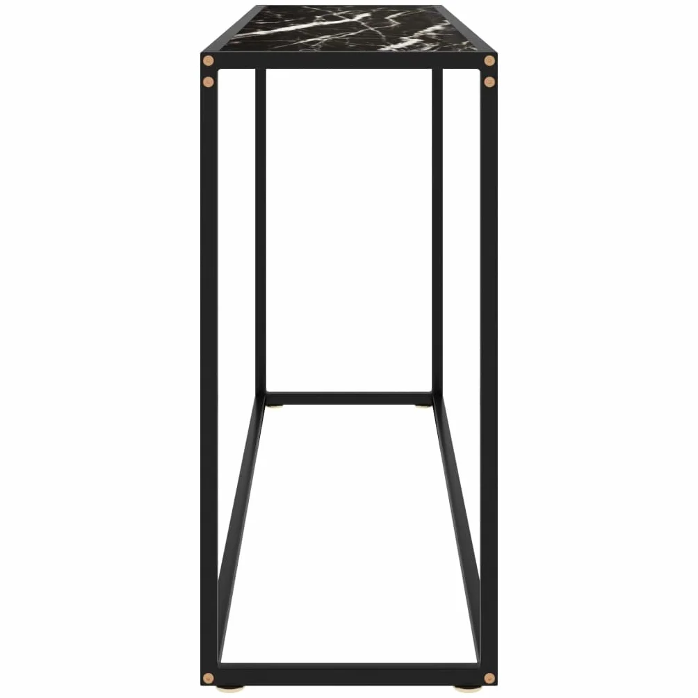Stolik konsolowy, czarny, 120 x 35 x 75 cm, szkło hartowane o wyglądzie marmuru, stal malowana proszkowo, stolik pomocniczy do salonu, korytarza, sypialni, stabilny stół do odkładania