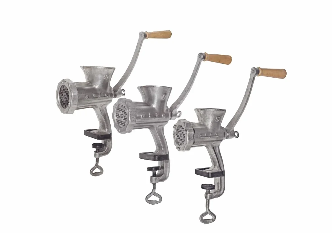 made in home - Maszynka do mięsa rozmiar 5 – ręczna maszynka do mięsa z żeliwa – z tarczą perforowaną 3 mm – wytrzymały ręczny wilk do mięsa, maku, orzechów, nasion i ziół – zacisk stołowy