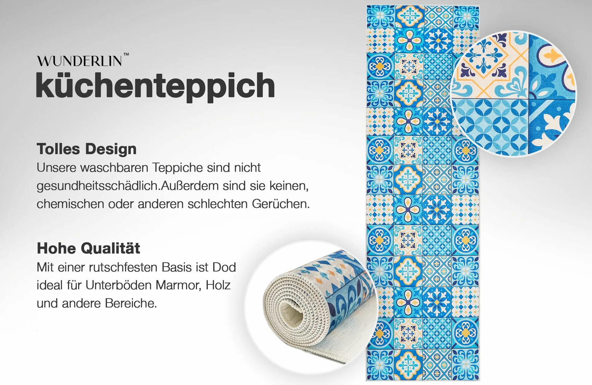 wunderlin Chodnik na korytarz, dywan do kuchni, kolekcja, nadaje się do prania, nowoczesny design, wartościowy, antypoślizgowy, do kuchni, nadaje się do prania (Big Tiles, 60 x 200 cm)
