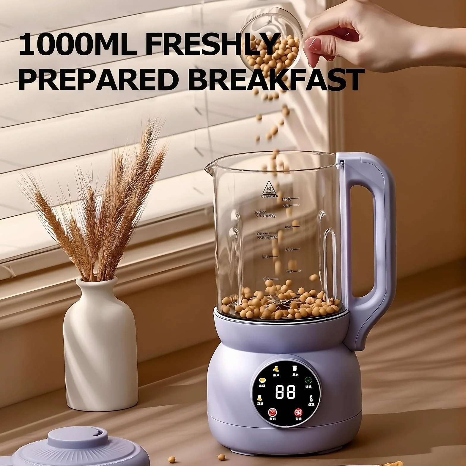 Szklany ekspres do mleka orzechowego o pojemności 1000 ml, automatyczny ekspres do mleka sojowego na bazie roślin 7 w 1 z 10 ostrzami, opóźnionym startem o 12 godzin, funkcją automatycznego purple