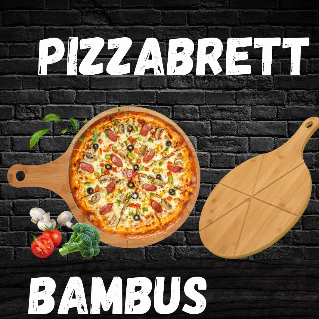 hausleben 2 bambusowe talerze do pizzy | Ø 33 cm | dwupak | deska do pizzy: okrągła deska do krojenia i serwowania z uchwytem