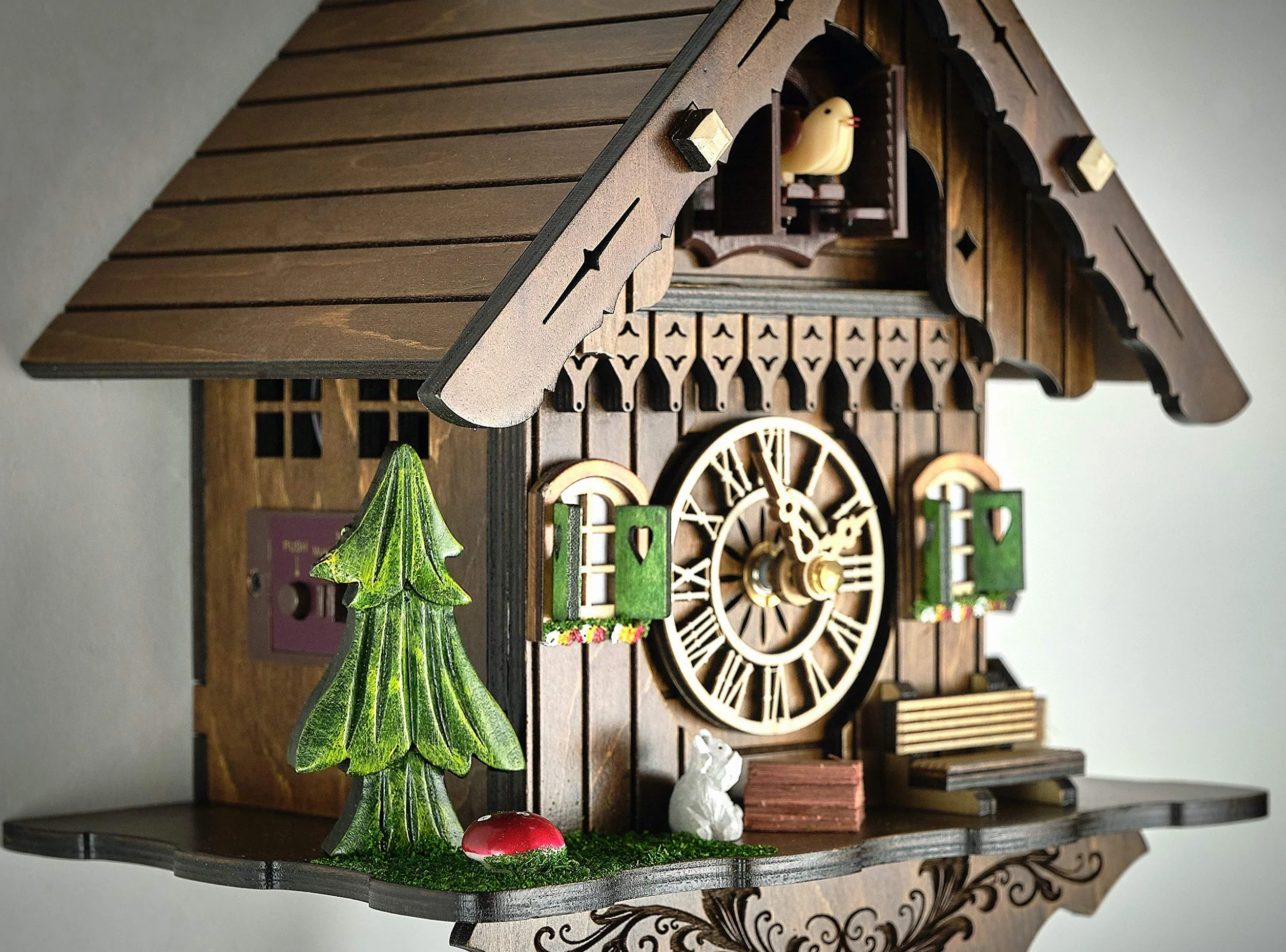 zegar z kukułką, prawdziwe drewno, zasilanie bateryjne, muzyka, wołanie kukułki, dom w Schwarzwaldzie, 21 cm - 60850000