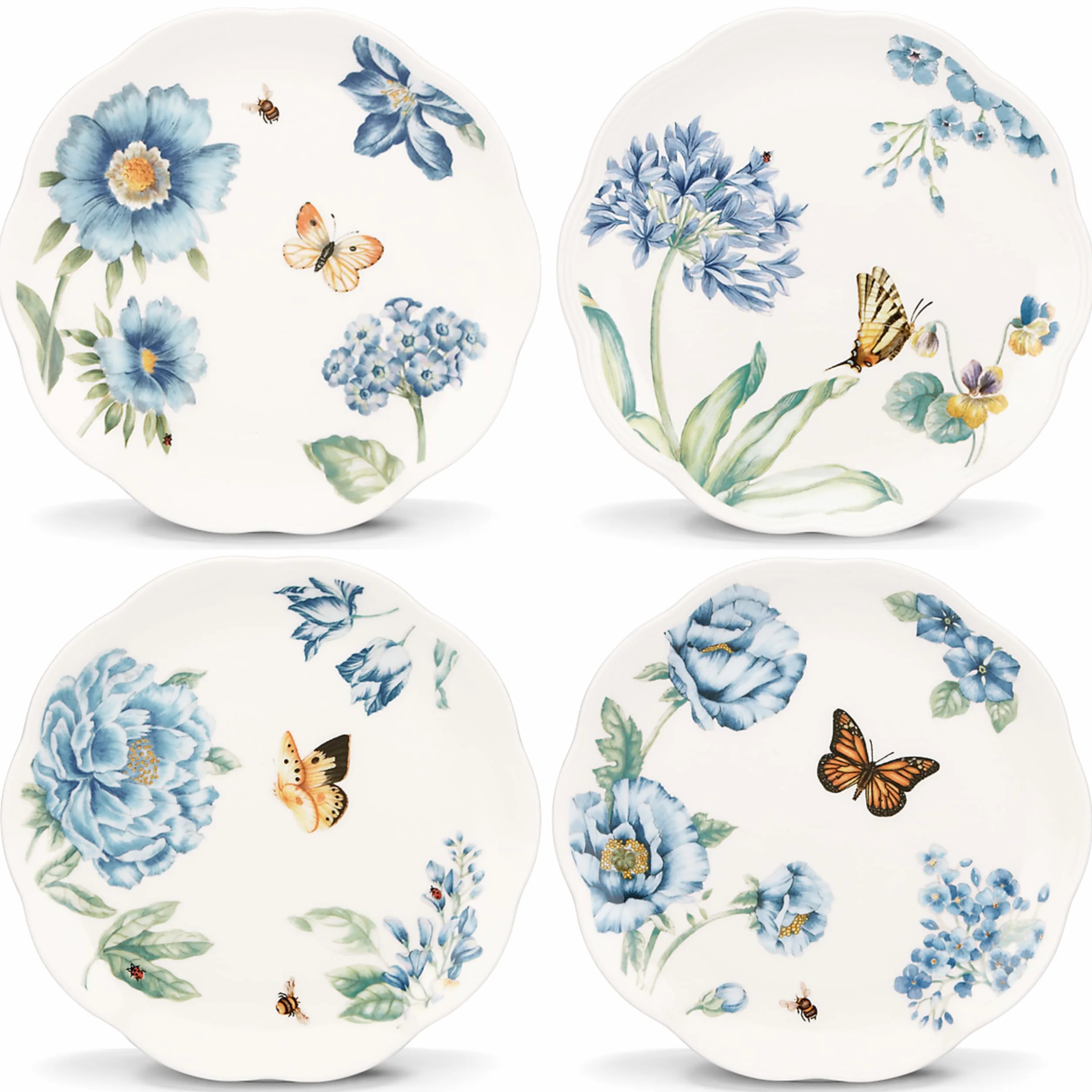 Lenox Butterfly Meadow talerze deserowe, niebieskie, sortowane, 4 sztuki