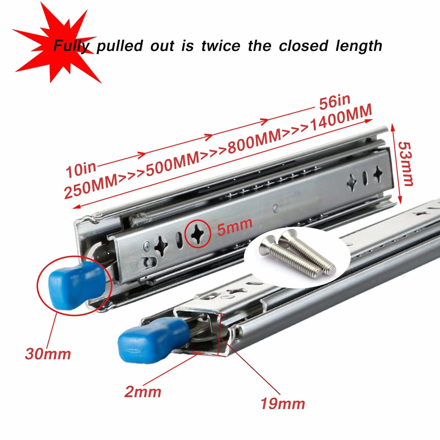 Wytrzymałe zdejmowane prowadnice do szuflad z łożyskami kulkowymi – metalowe prowadnice do klawiatury z pełnym przedłużeniem 81 cm 91 cm 111 cm 152 cm – idealne do gładkich tacek na klawiaturę i