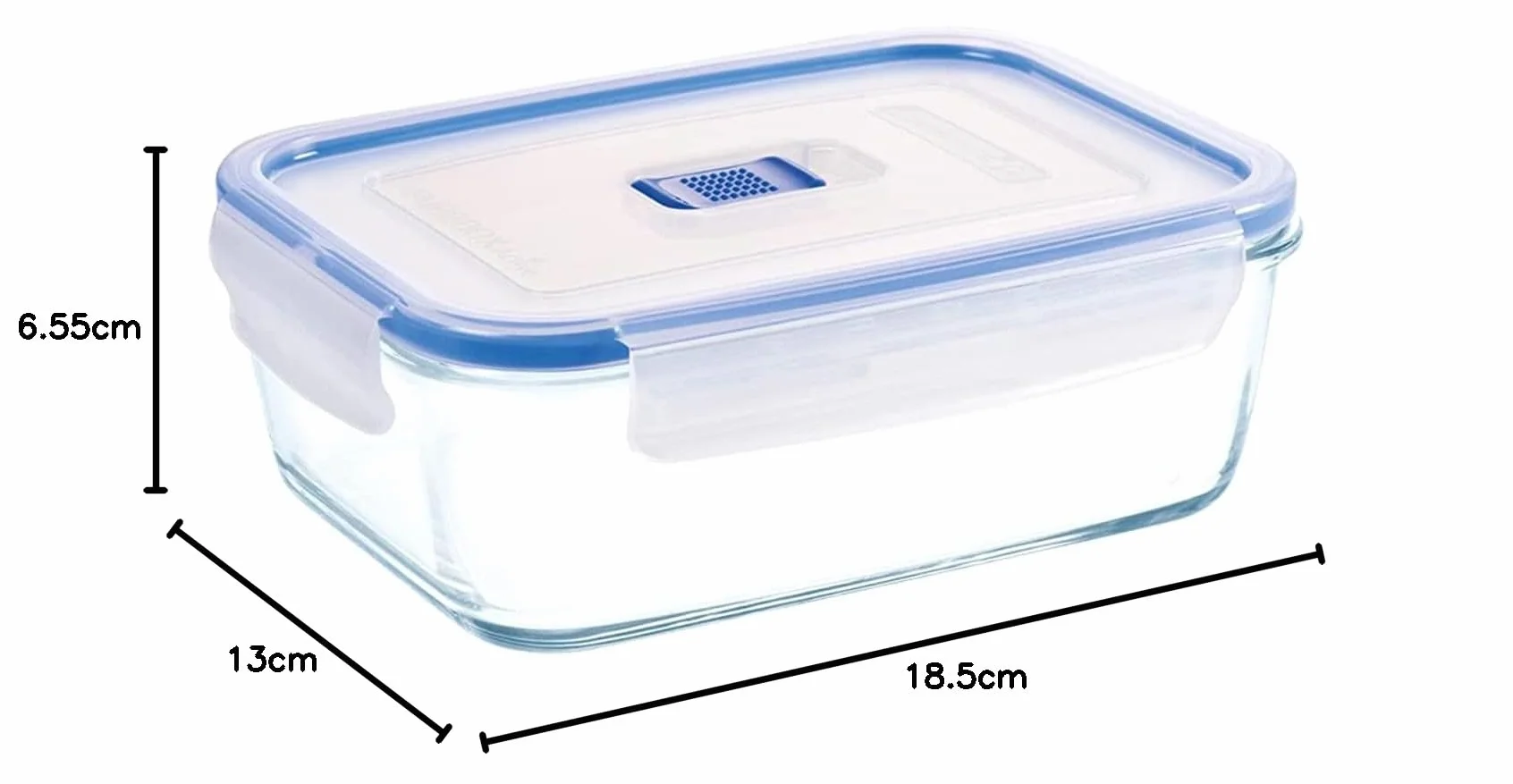 Dajar Pojemnik do przechowywania Pure Box prostokątny 1220 ml Luminarc, szkło, niebieski, przezroczysty, 13 x 18,5 x 6,55 cm