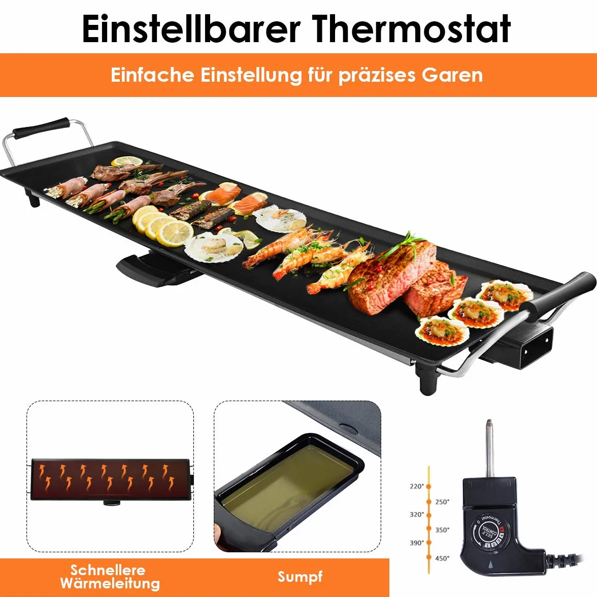COSTWAY Teppanyaki Grill Elektryczny 90 x 23 cm, Płyta Grillowa 1800 W z Powłoką Zapobiegającą Przywieraniu, 6 Drewnianych Szpatułek i Nieprzywierający Pierścień do Jajek