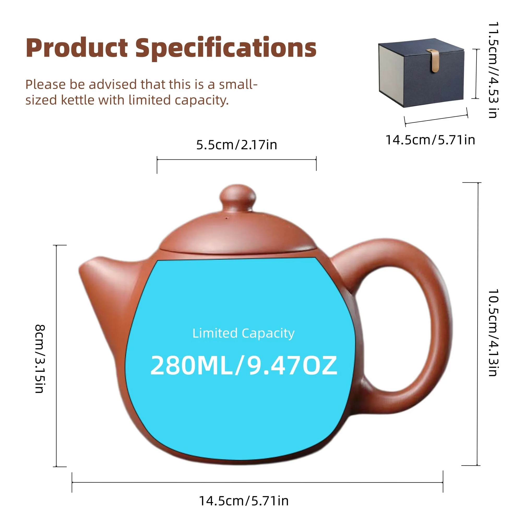 Czajnik Yixing Zisha Chińska Glina Styl Kung Fu 300ml | Czajnik z gliny Chińska, z pudełkiem podarunkowym, do herbaty luzem, Herbata Pu’er, Da Hong Pao, miłośnicy herbaty