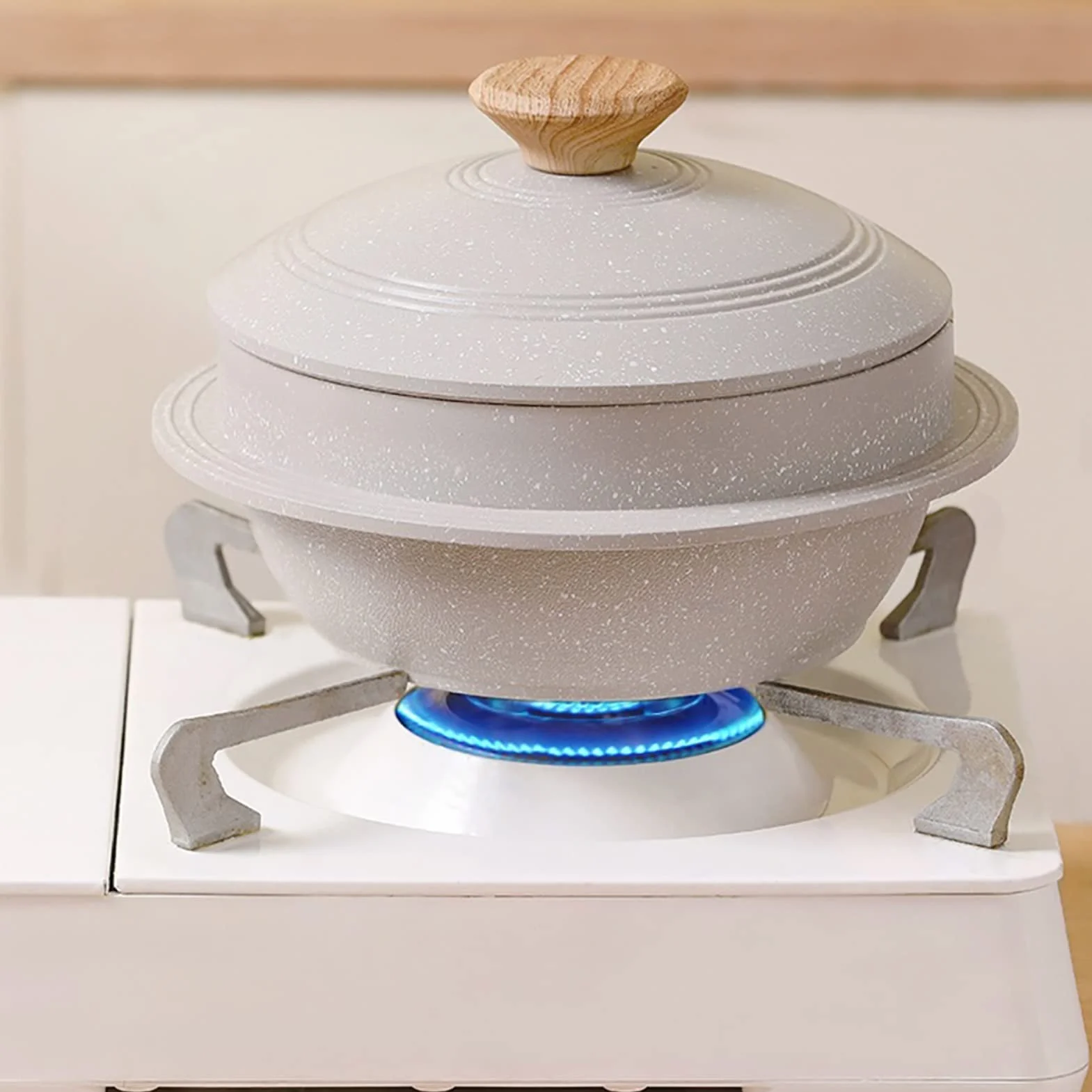 Nieprzywierający Dutch Oven Z Pokrywką Holenderski Piekarnik Bezpieczeństwo Indukcyjne Do Gotowania Uchwyt Pierścieniowy Do Kuchenek Gazowych(White)