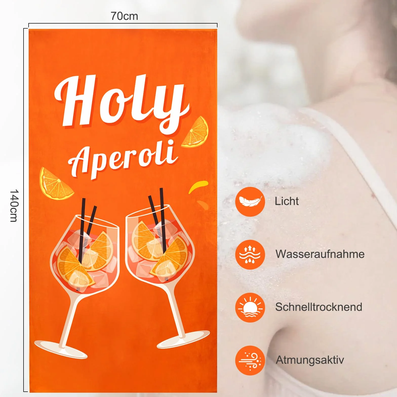 Ręcznik plażowy Aperol, Prezent AperolSpritz, Ręcznik plażowy z mikrofibry Lekki i miękki, Ręcznik plażowy dla mężczyzn i kobiet, Pomysły na prezent dla fanów Aperol (70 x 140cm) (Aperol)