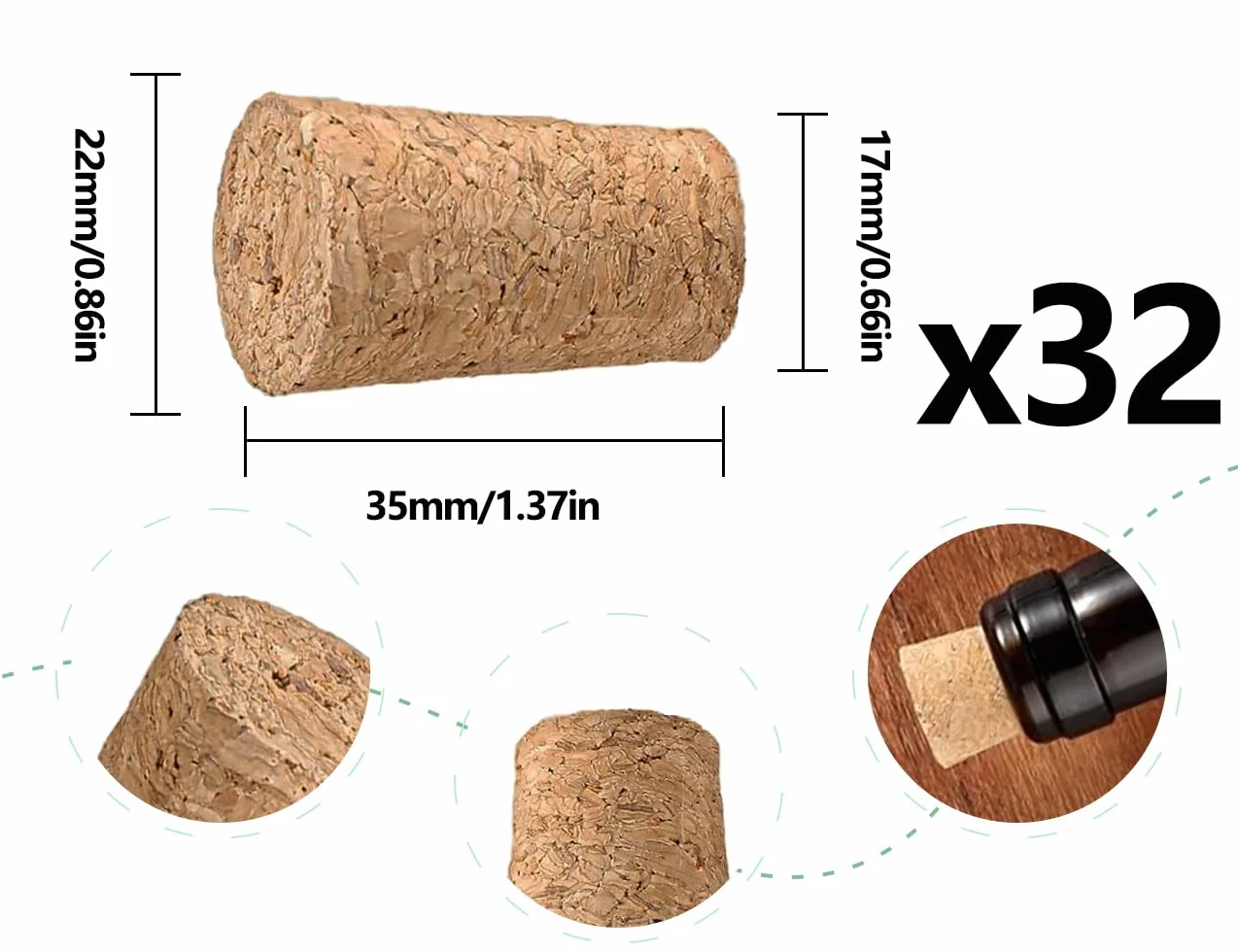 32 szt. korków korkowych, korki rzemieślnicze, korki do butelek, korki do wina, korki do wina, wykonane z naturalnego korka do butelek, korek uszczelniający z miękkiego drewna (w kształcie