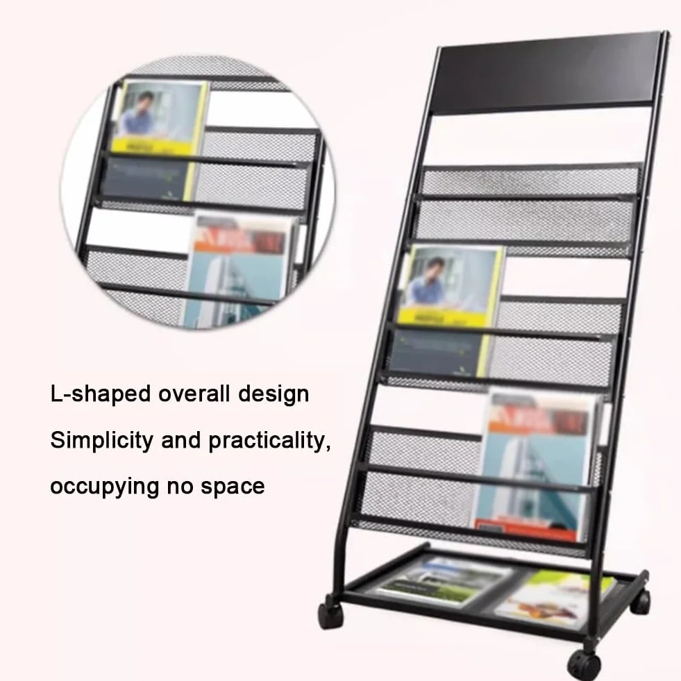 3-Poziomowy Mobilny Stojak Na Czasopisma Z Kółkami, Metalowy Stojak Na Ulotki, Do Biur, Na Wystawy I Do Centrów Handlowych – Biały, 48 X 39 X 110 Cm(Rozmiar Koloru)