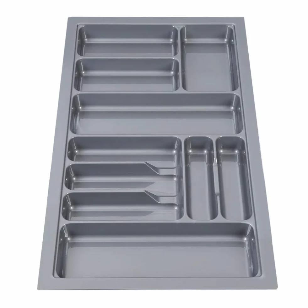 Tace na sztućce Wstaw trwały plastikowy organizer do szuflady kuchennej do przechowywania sztućców i organizowania biżuterii Szerokość 900 mm ABS Szary 83x48x5,5 cm