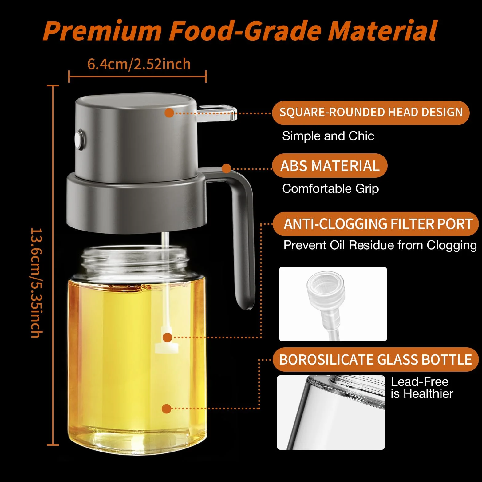 YARRAMATE Opryskiwacz olejowy do gotowania, 200 ML Butelka z spryskiwaczem oleju do kuchni, przenośny spryskiwacz do oliwy oliwek do frytownicy grillowania na świeżym biwakowania (Szary)