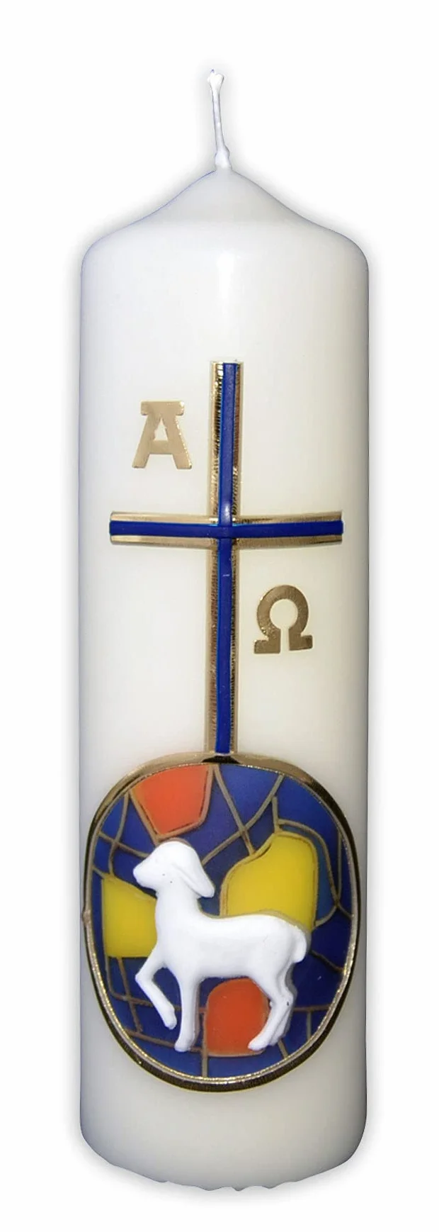 Świece wielkanocne ręcznie uszlachetnione ok. 170/50 mm motyw krzyża / baranka